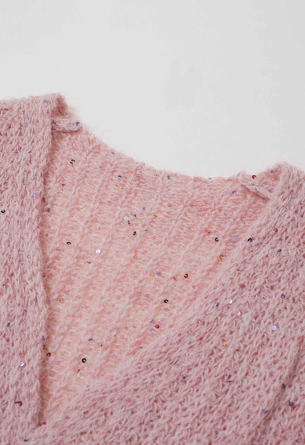 Colorful Sequin Open Front Cozy Knit Cardigan in Pink