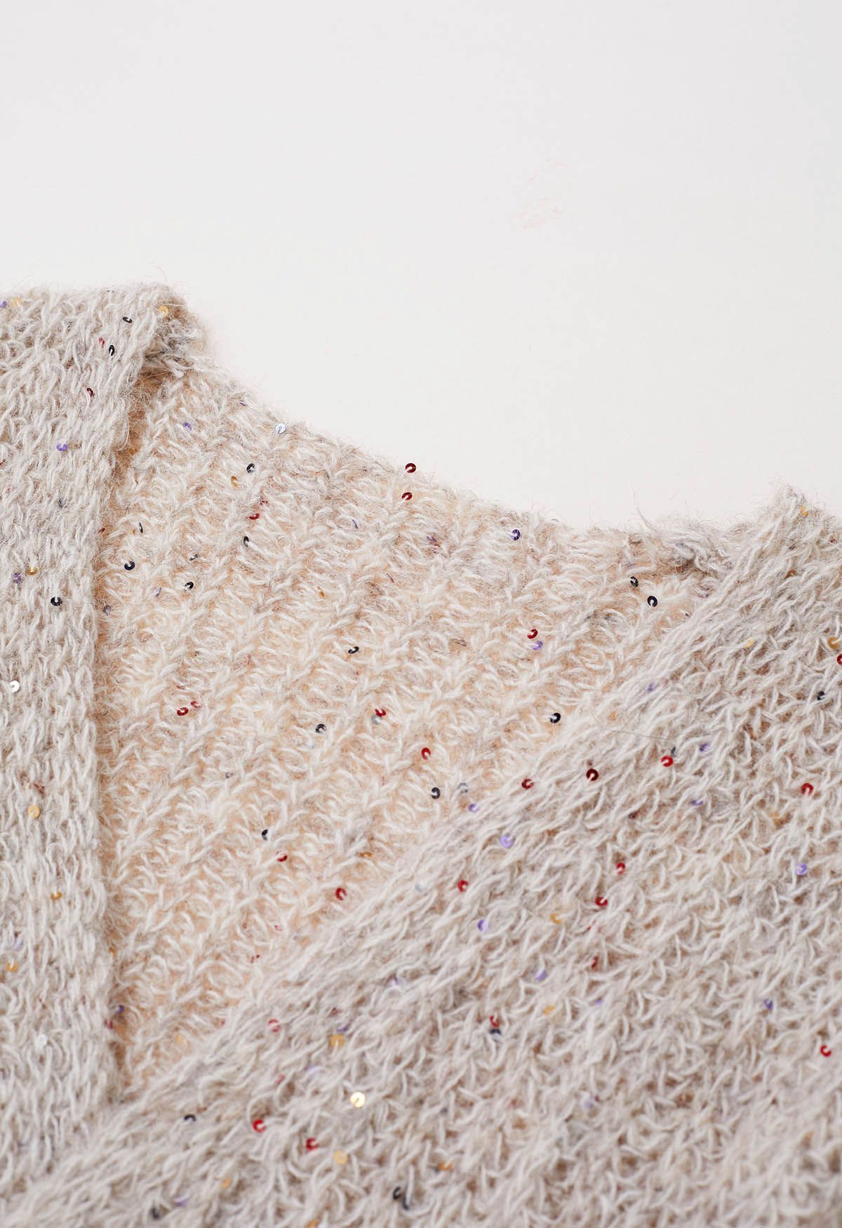 Colorful Sequin Open Front Cozy Knit Cardigan in Oatmeal