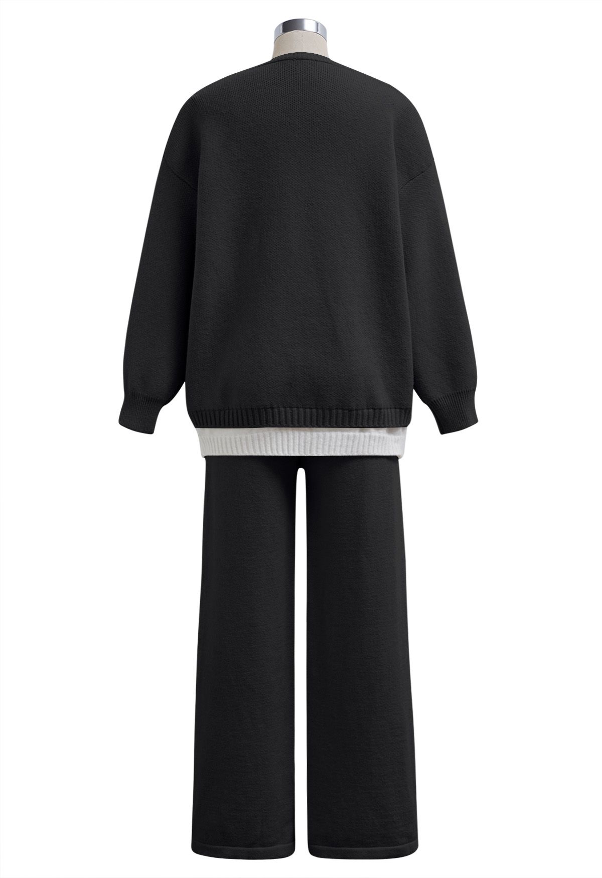 Leisurely Fake Two-Piece Knit Sweater and Pants Set in Black