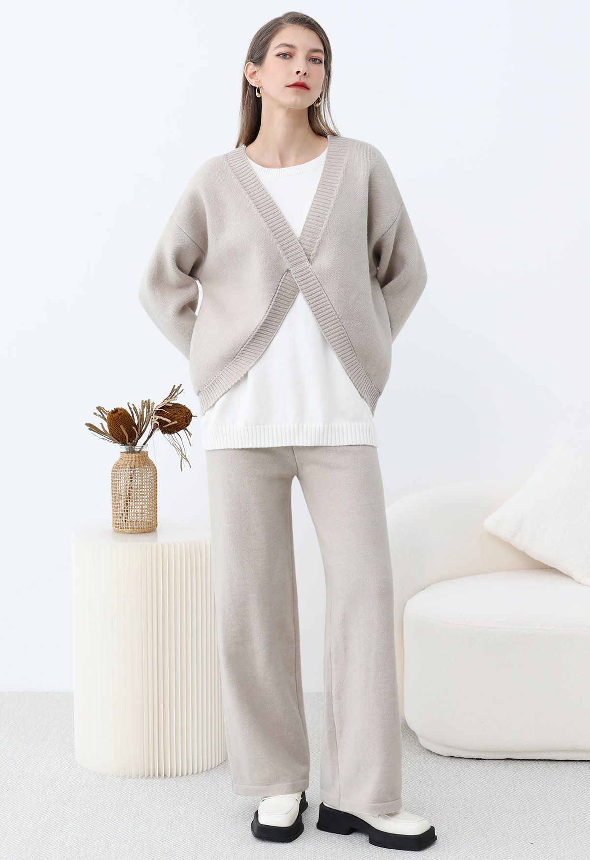 Leisurely Fake Two Piece Knit Sweater and Pants Set in Linen