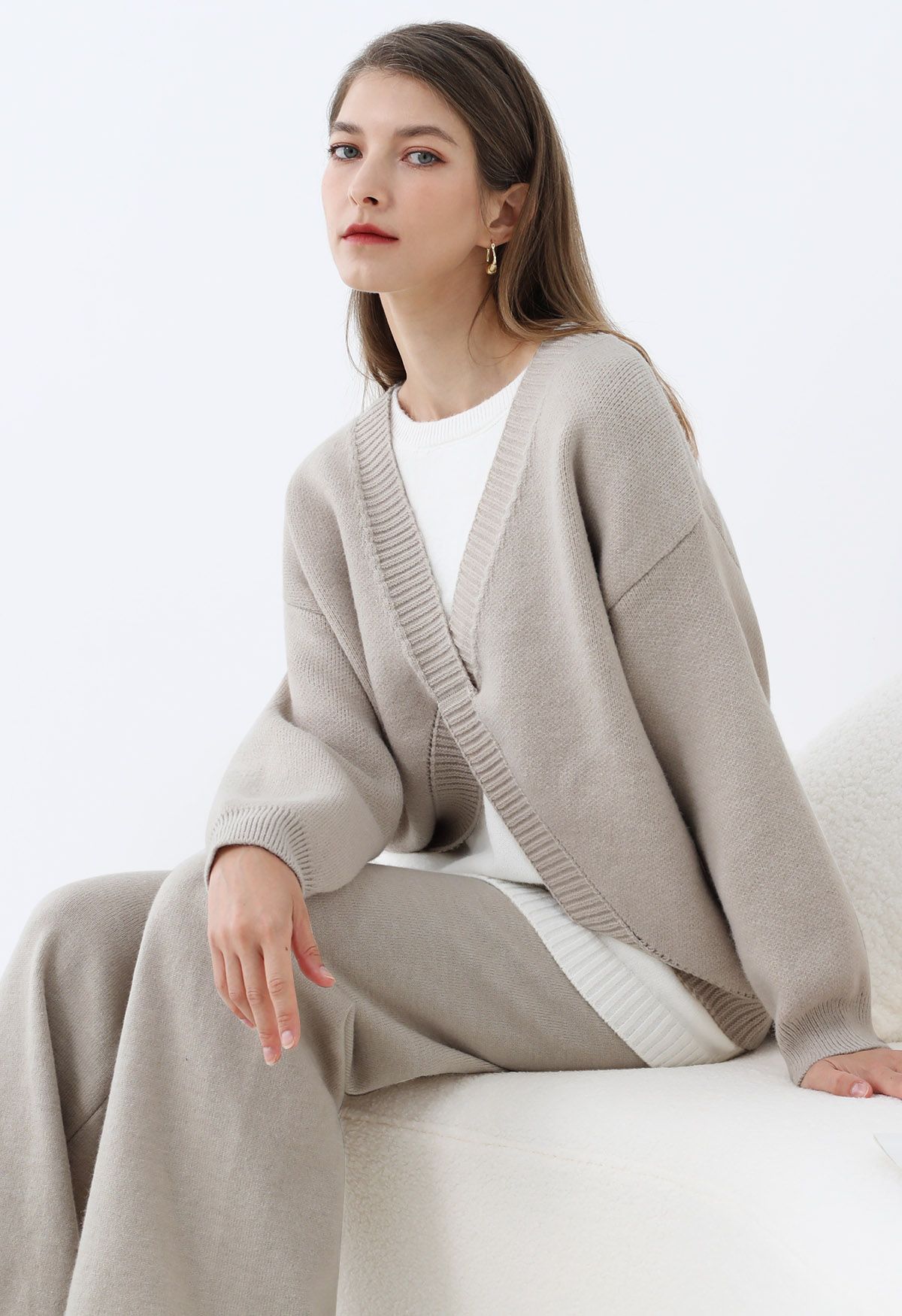 Leisurely Fake Two Piece Knit Sweater and Pants Set in Linen Retro Indie and Unique Fashion