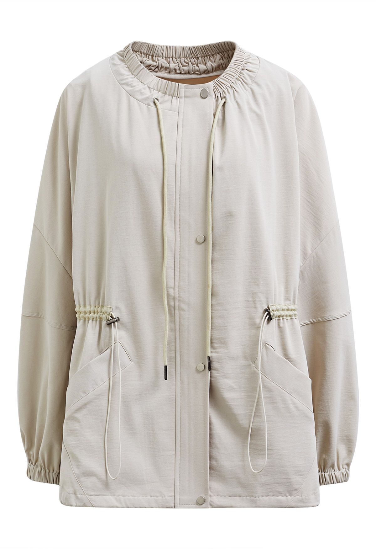 Laid-Back Side Pocket Drawstring Parka in Ivory