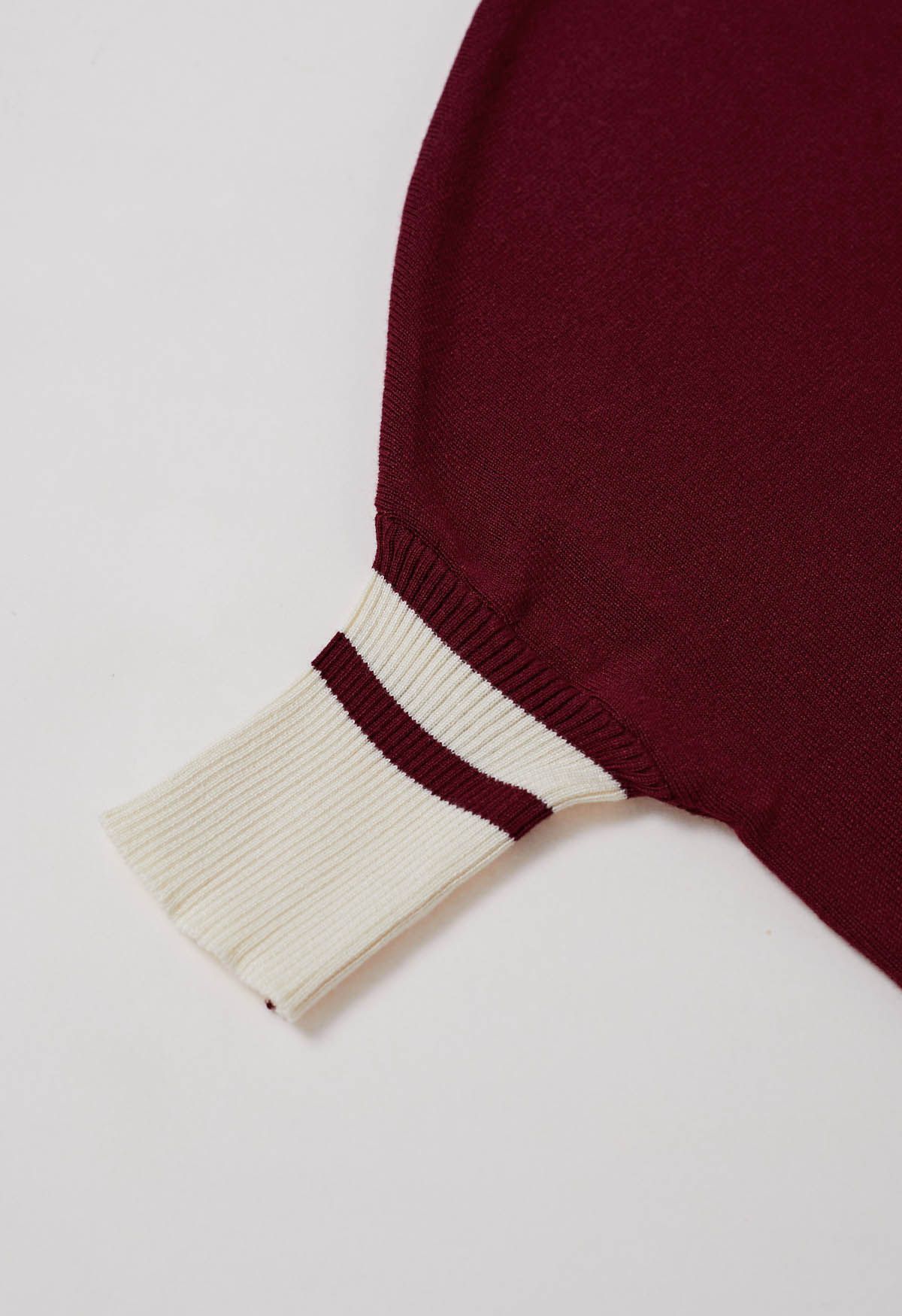 Contrast Detail Knit Poncho and Pants Set in Burgundy