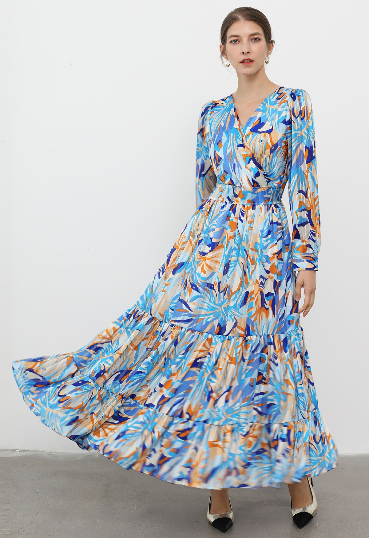 Island Vibes Faux-Wrap Frilling Maxi Dress