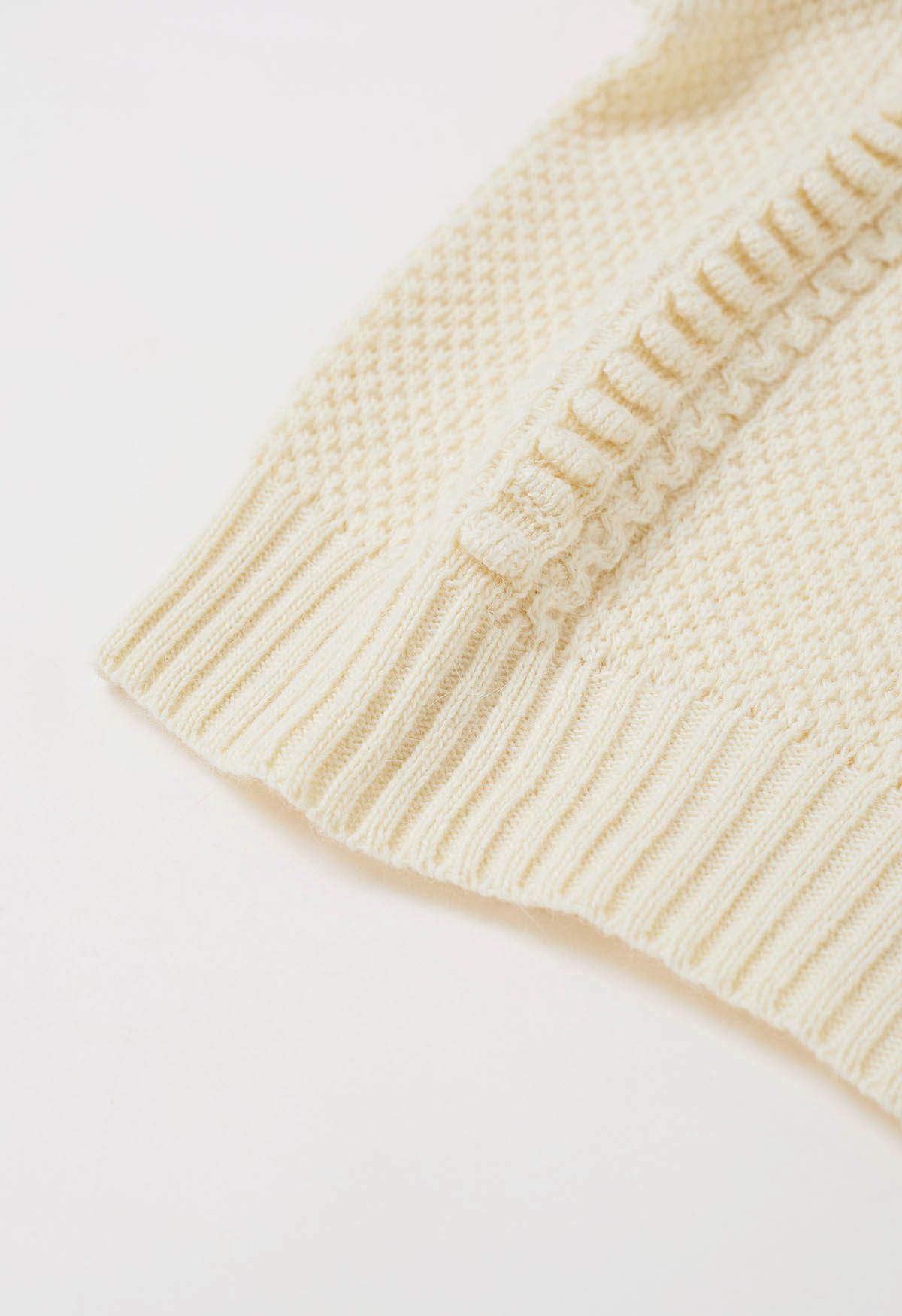 Embossed Texture Puff Sleeve Knit Sweater in Light Yellow