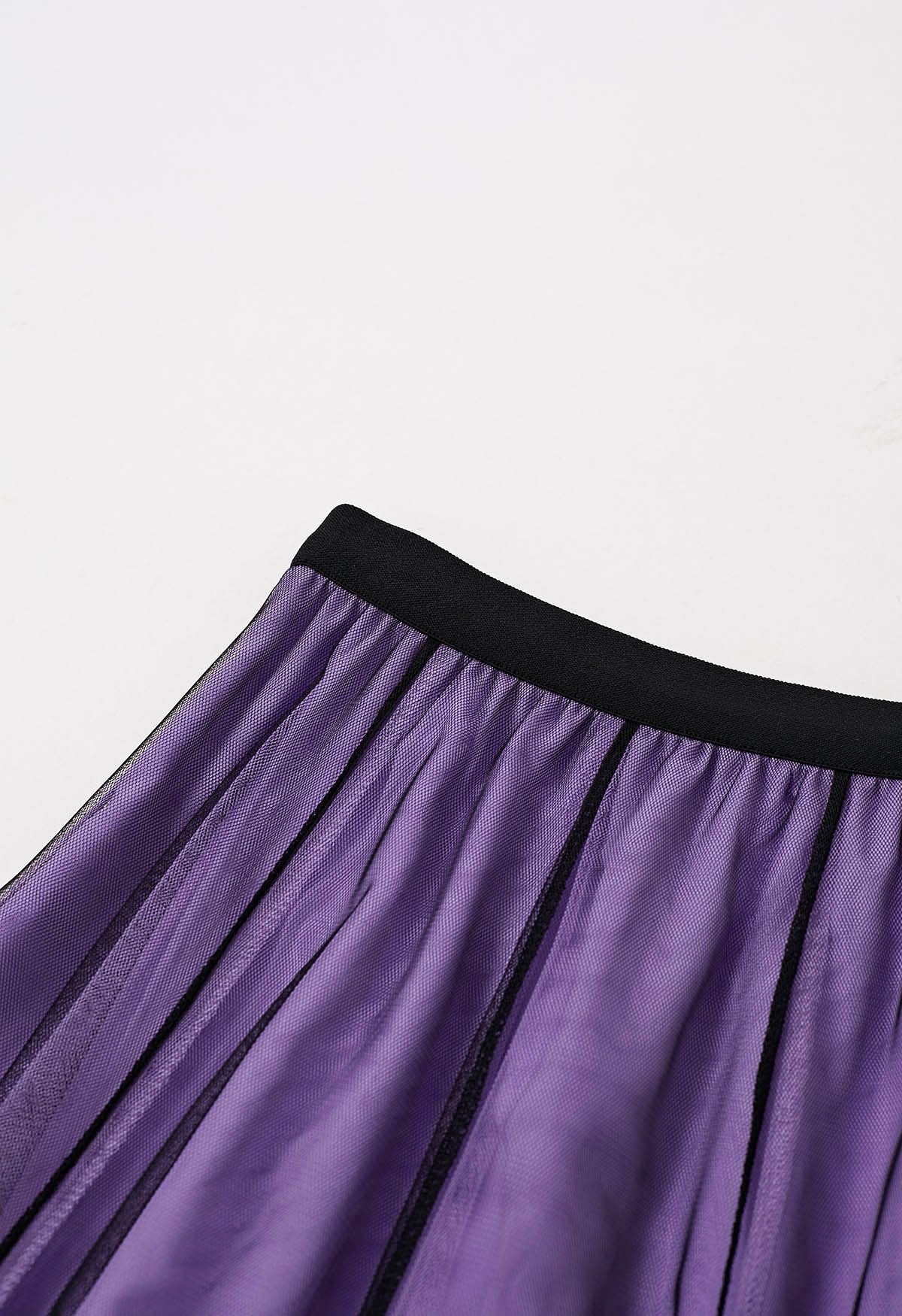 Mixture Color Panelled Tulle Maxi Skirt in Purple