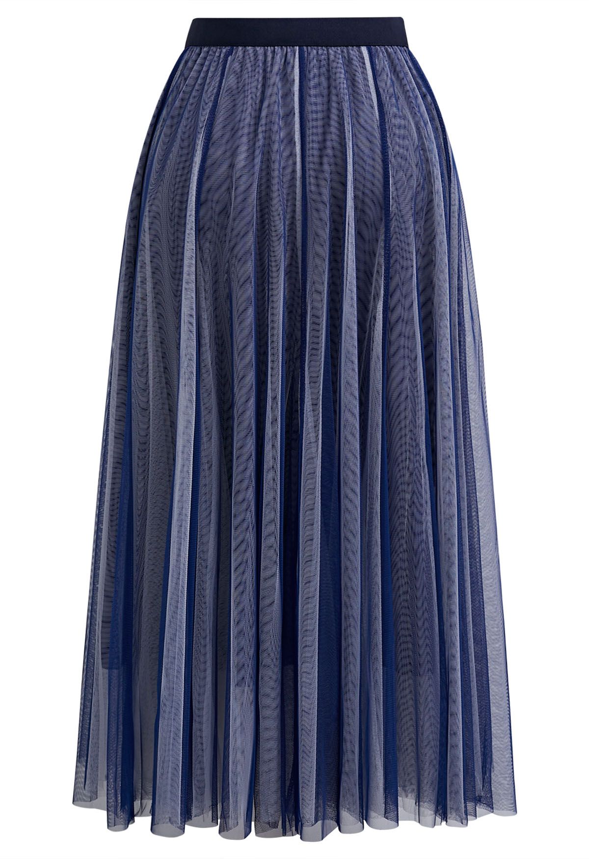 Mixture Color Panelled Tulle Maxi Skirt in Indigo Blue S M