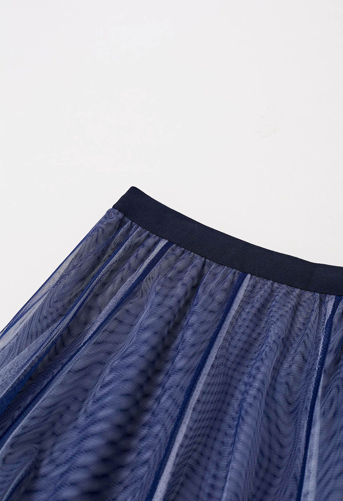 Mixture Color Panelled Tulle Maxi Skirt in Indigo