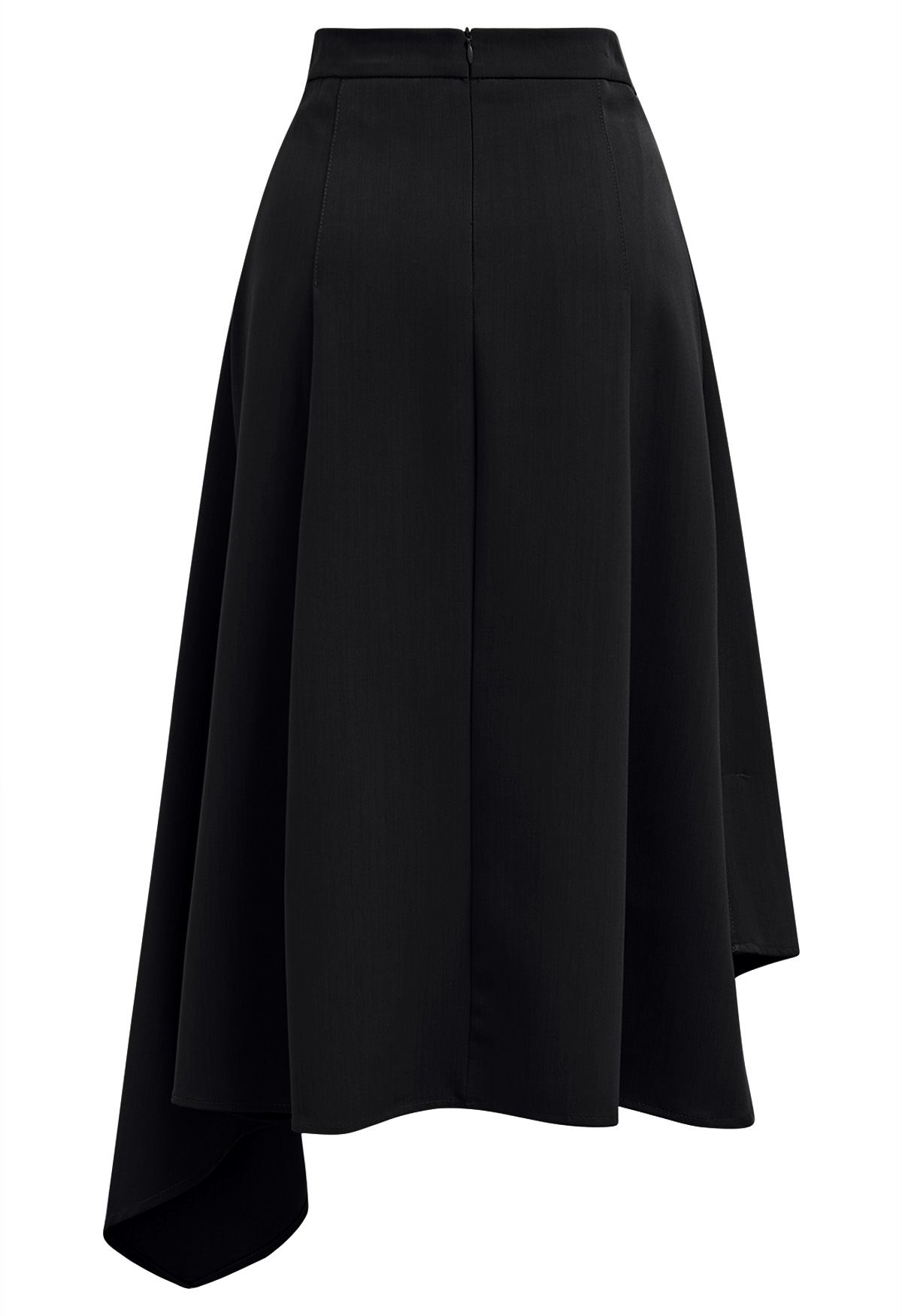 Belt Trim Asymmetry Flowy Midi Skirt in Black Retro Indie and Unique Fashion