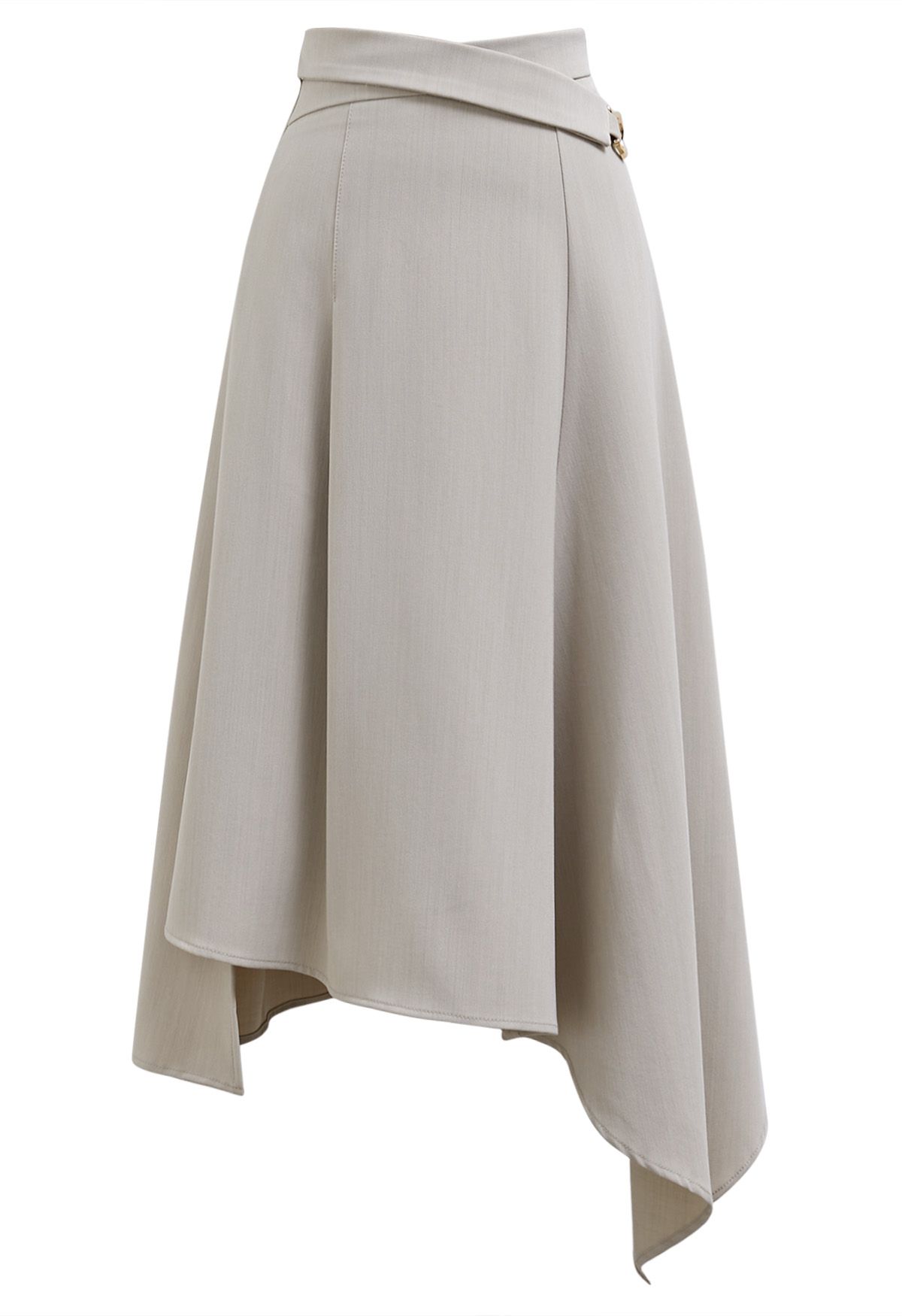 Belt Trim Asymmetry Flowy Midi Skirt in Ivory