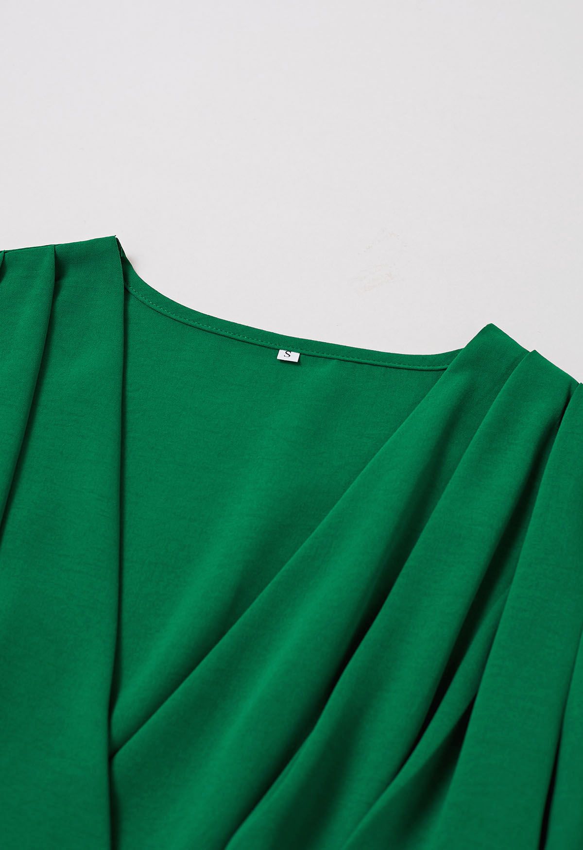 Graceful Pleats Faux-Wrap Belted Midi Dress in Green