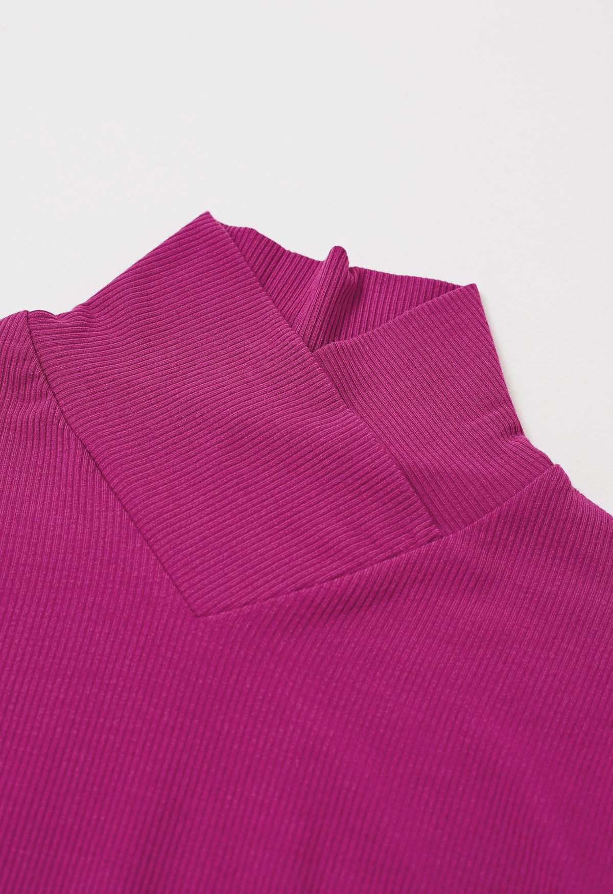 Faux-Wrap Mock Neck Long-Sleeve Top in Magenta