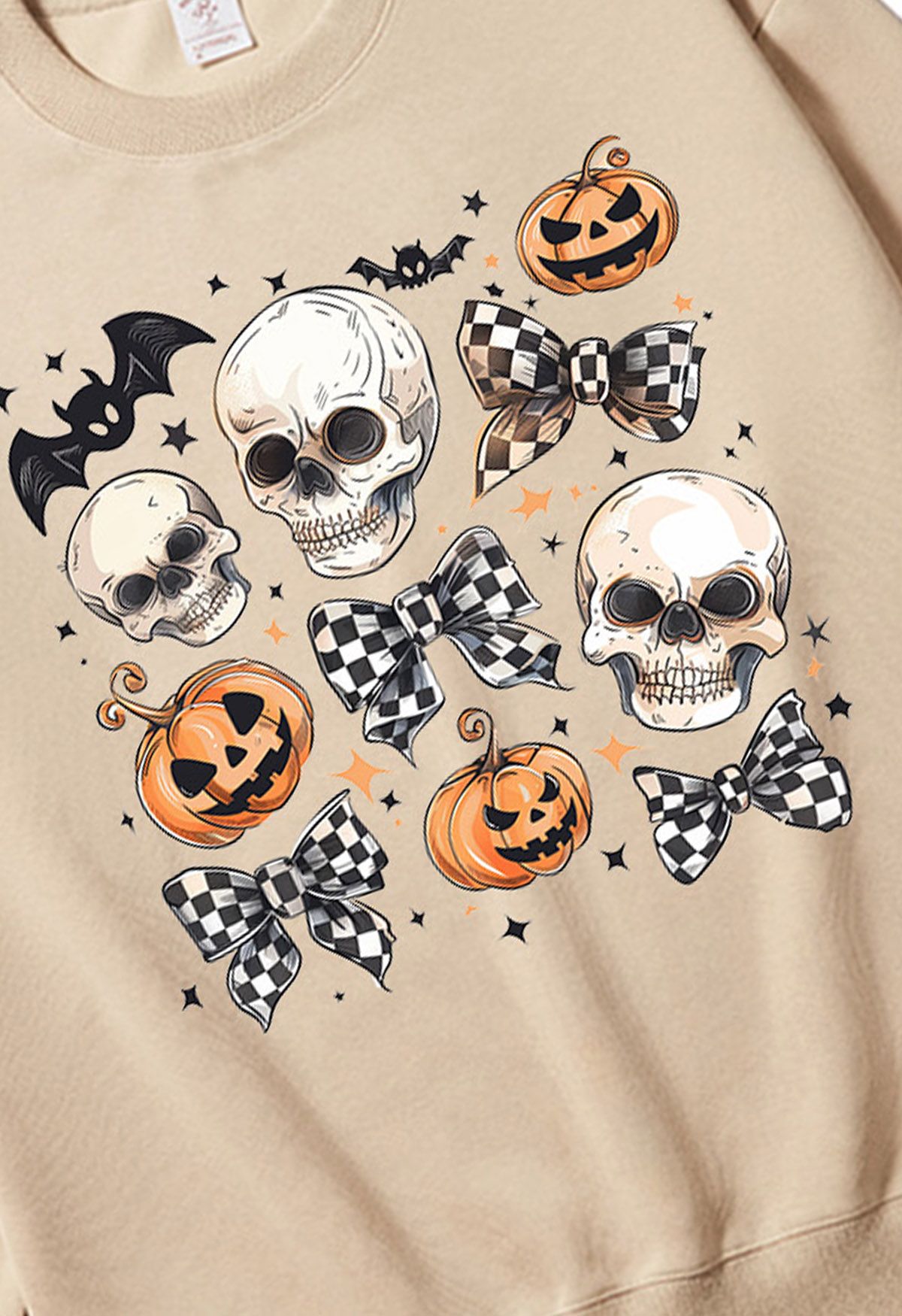 Skulls and Checkered Bows Pattern Sweatshirt