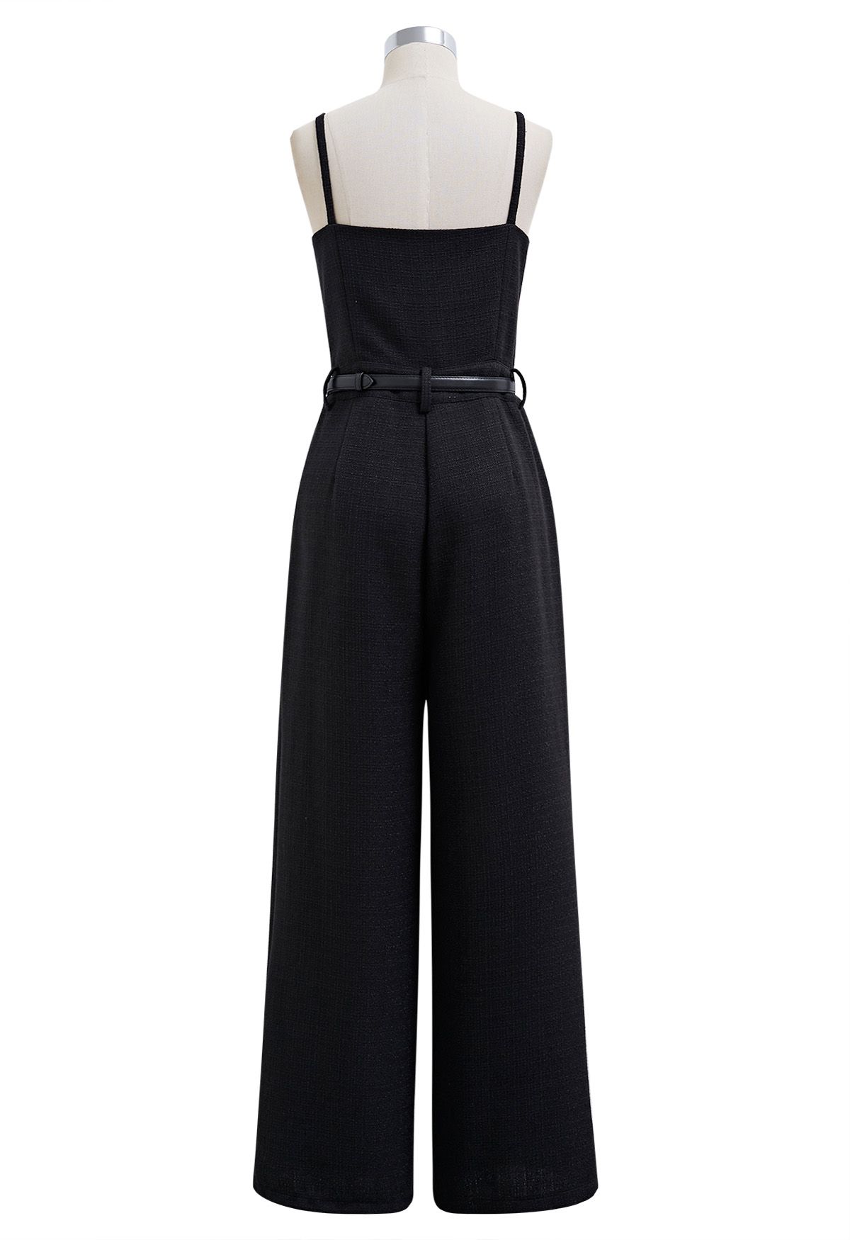 Statement Button Belted Tweed Cami Jumpsuit