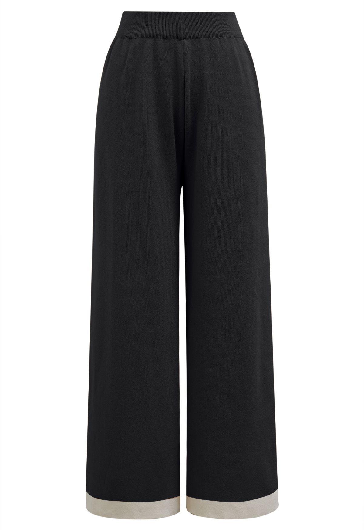 Contrast Edge Bowknot Knit Sweater and Pants Set in Black