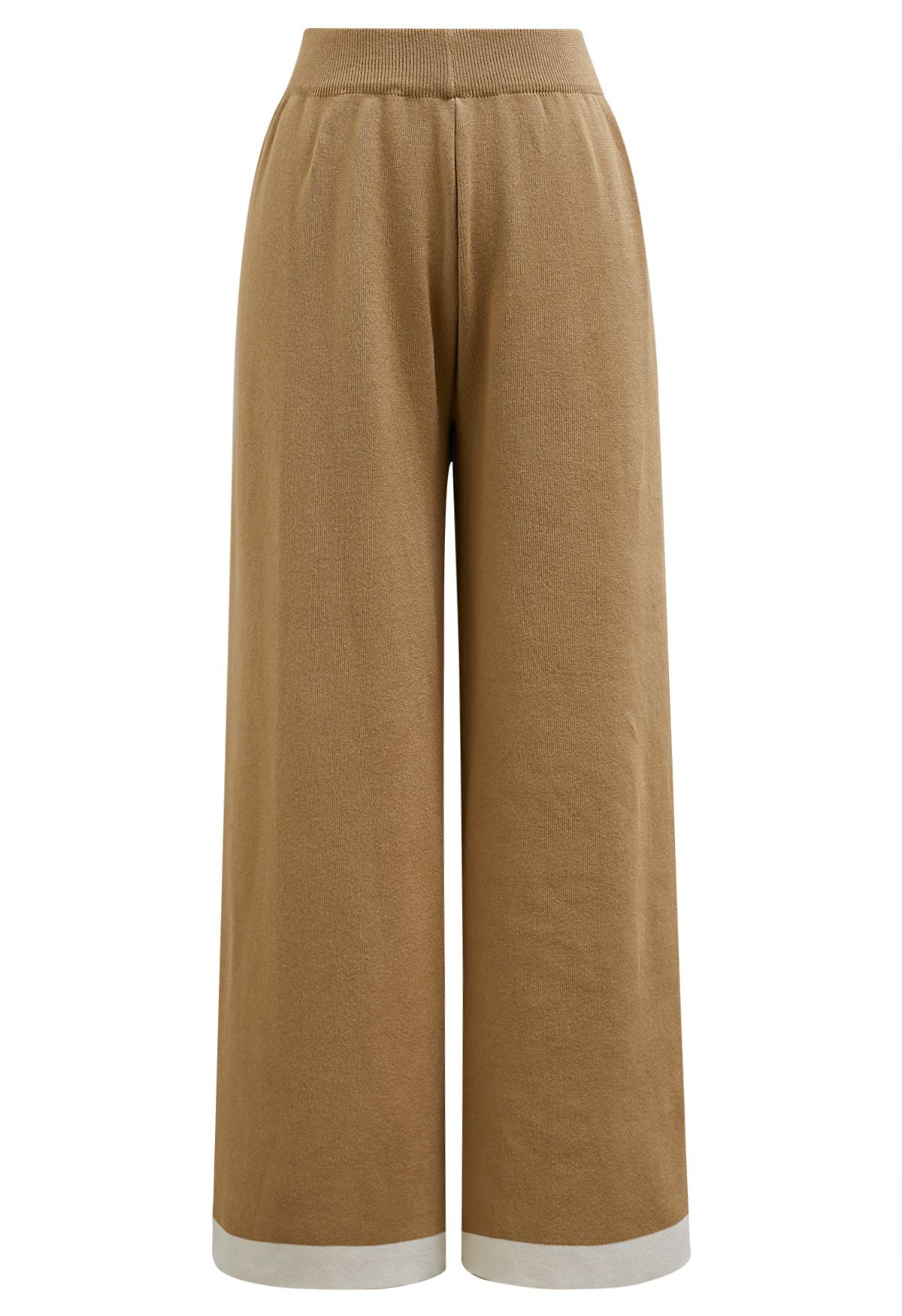 Contrast Edge Bowknot Knit Sweater and Pants Set in Camel