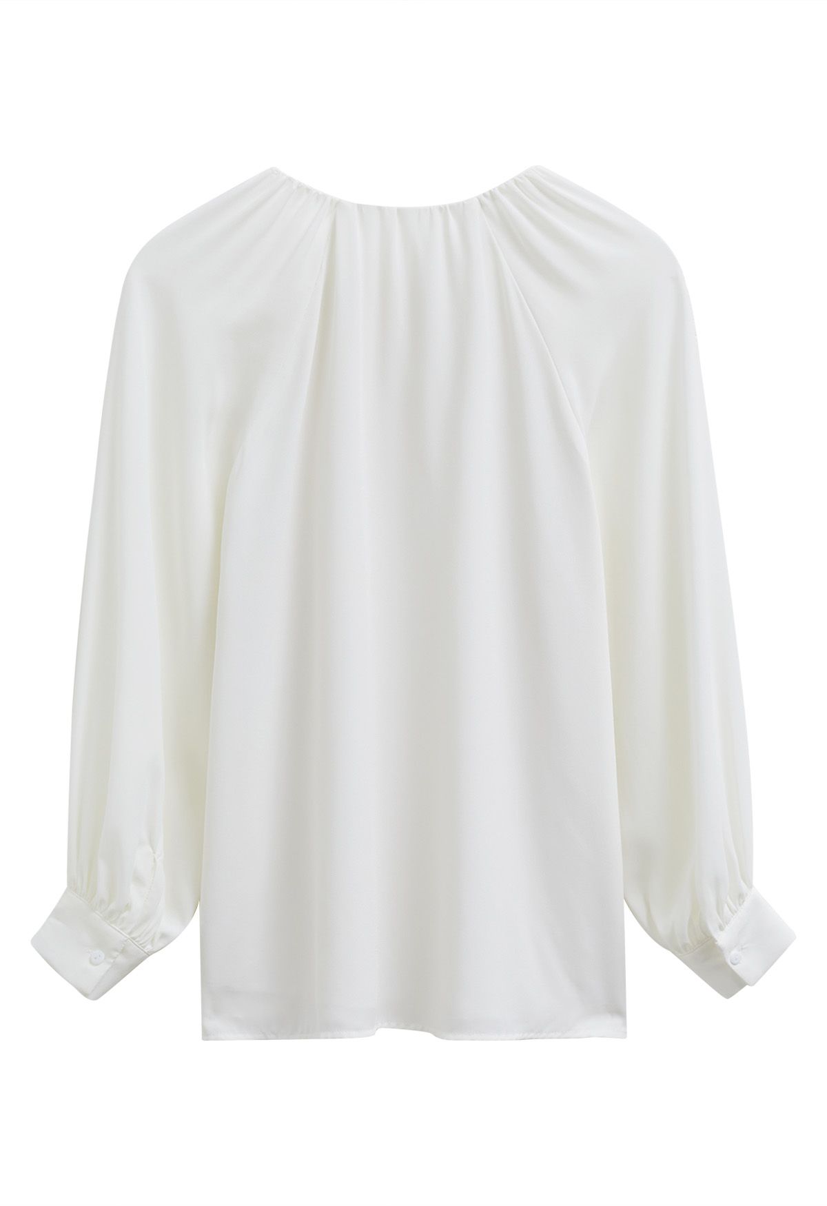 3D Floret Pearly Cutout Puff Sleeve Shirt in White