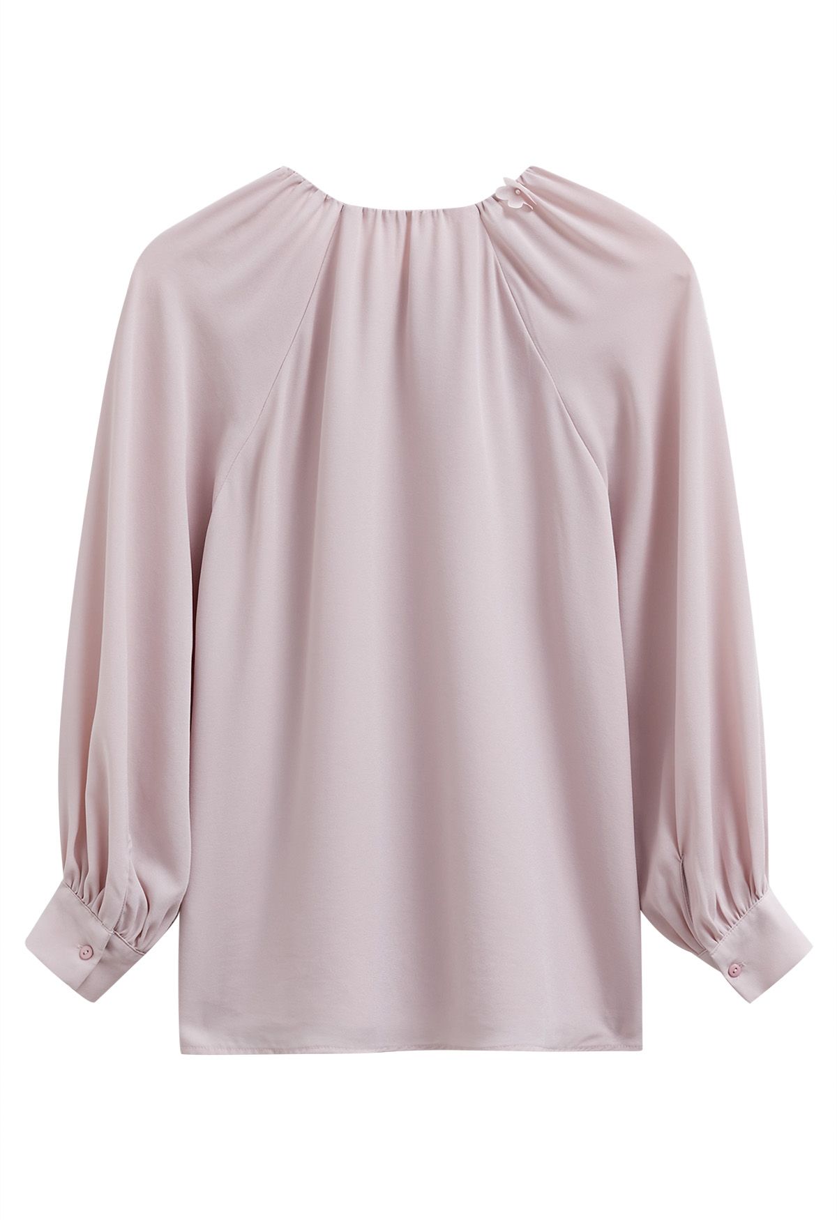 3D Floret Pearly Cutout Puff Sleeve Shirt in Pink