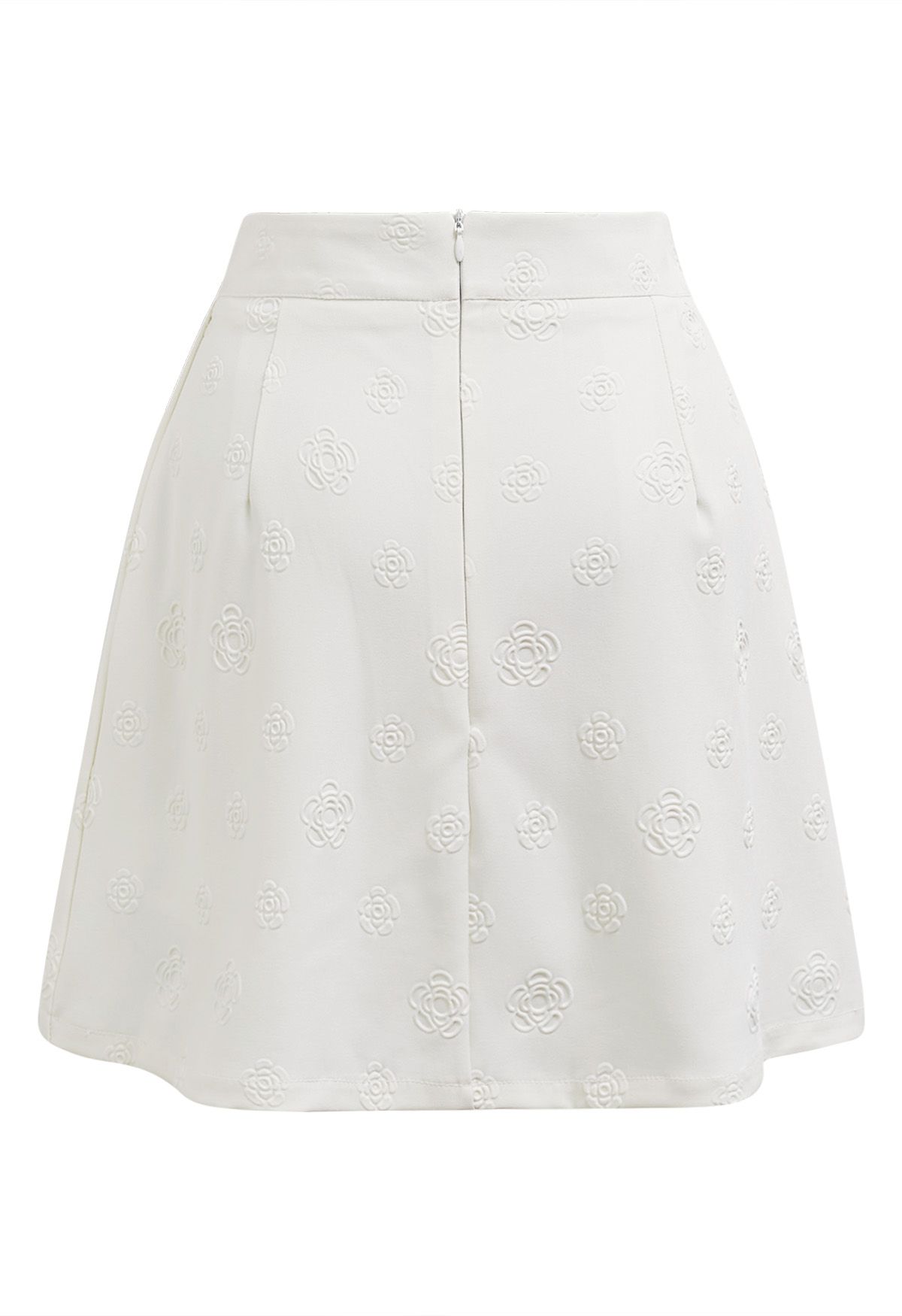 Embossed Rose Mini Bud Skirt in White