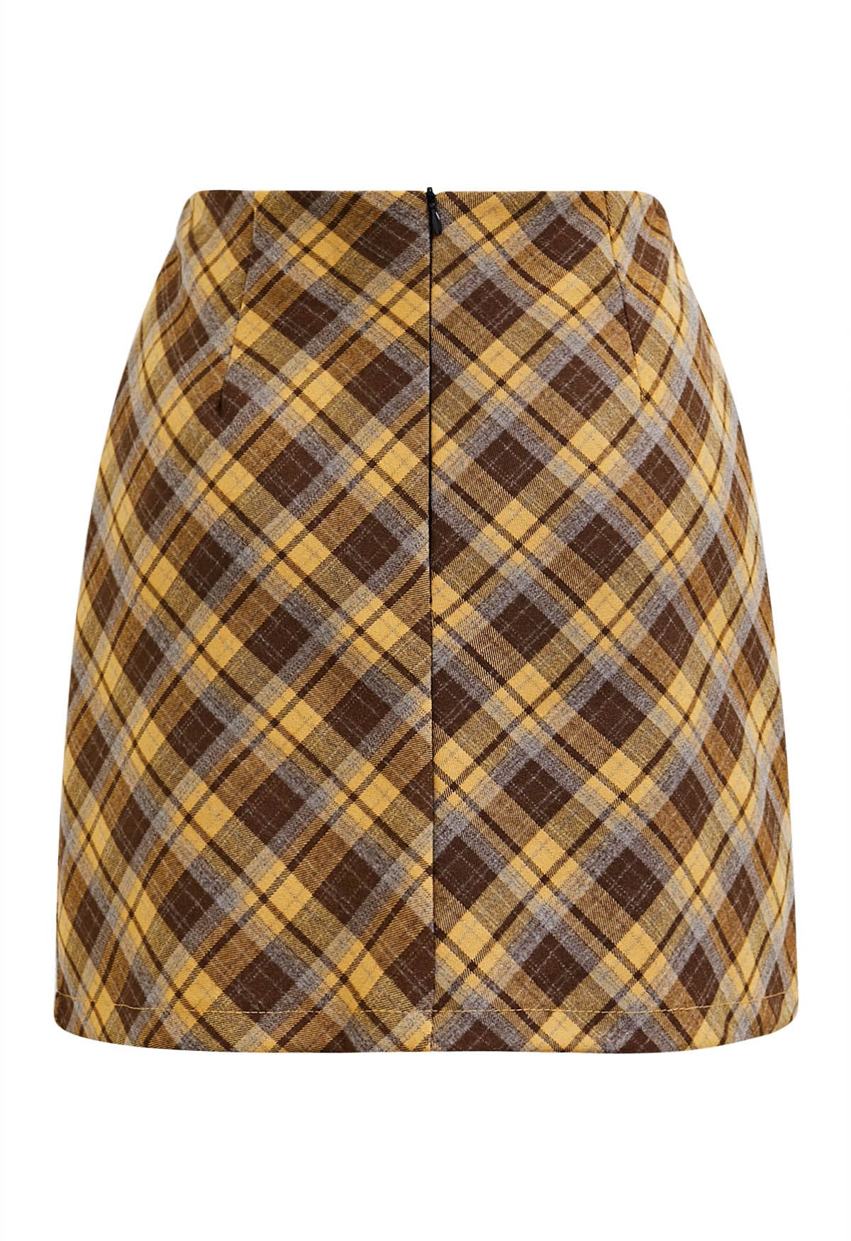 Falling for Plaid Mini Bud Skirt in Mustard