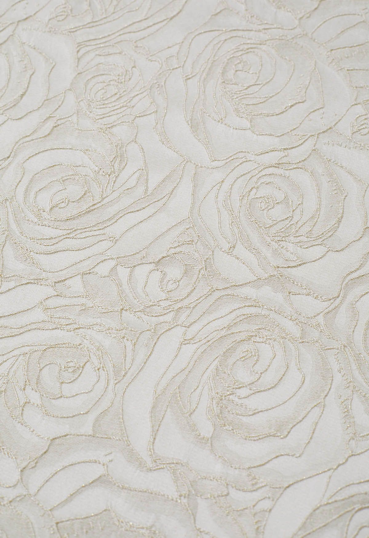 Delicate Roses Jacquard Embossed A-Line Midi Skirt in Ivory