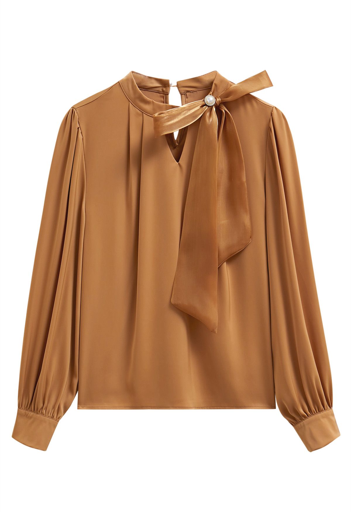 Pearly Organza Bowknot Satin Top in Pumpkin