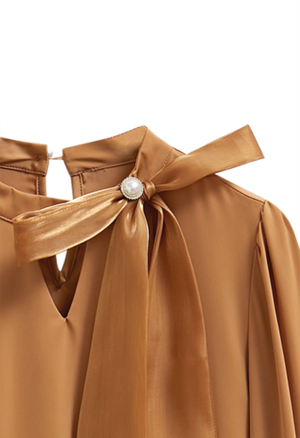 Pearly Organza Bowknot Satin Top in Pumpkin