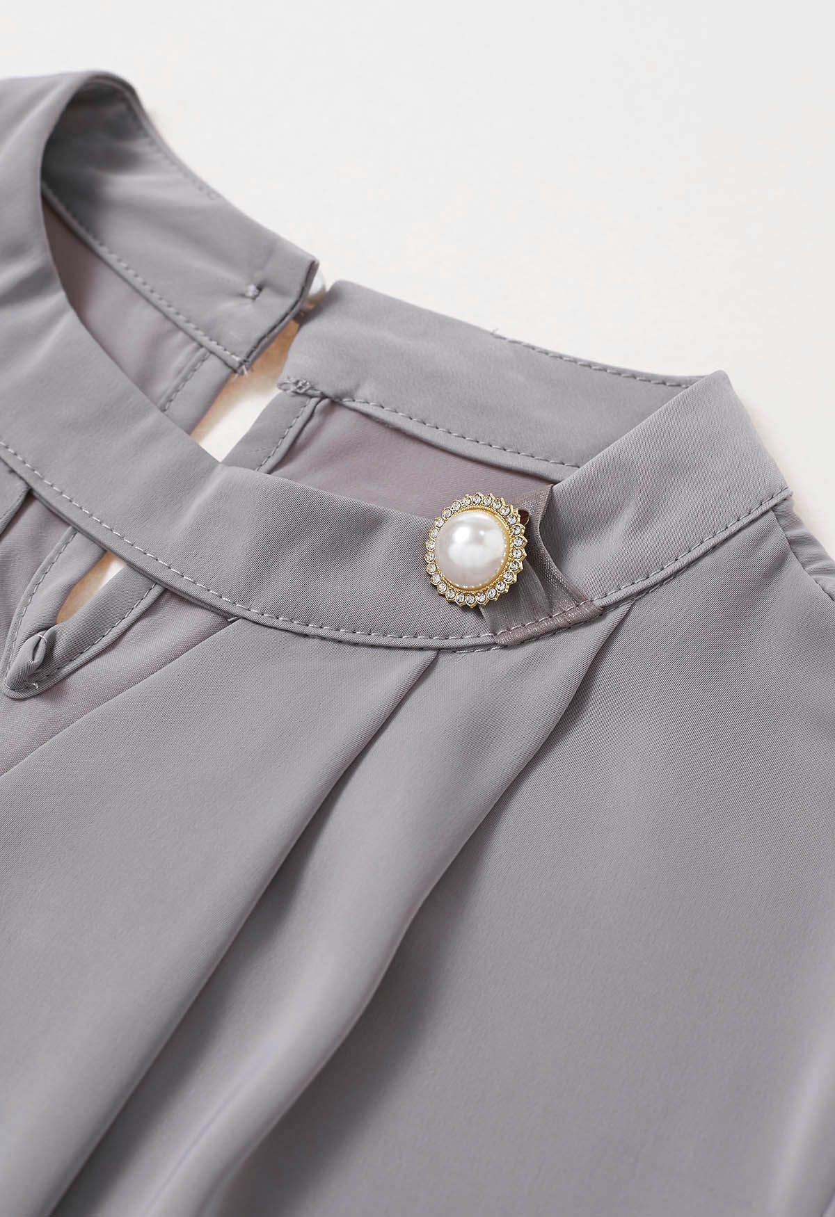 Pearly Organza Bowknot Satin Top in Grey