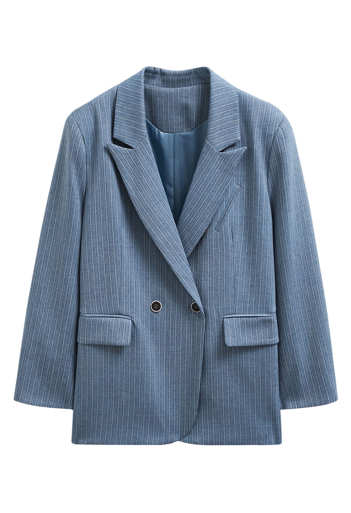 Everlasting Striped Padded Shoulder Oversized Blazer in Blue