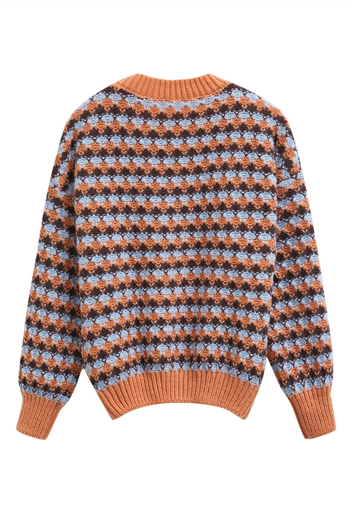 Fall Tones Geometric Pattern Knit Sweater