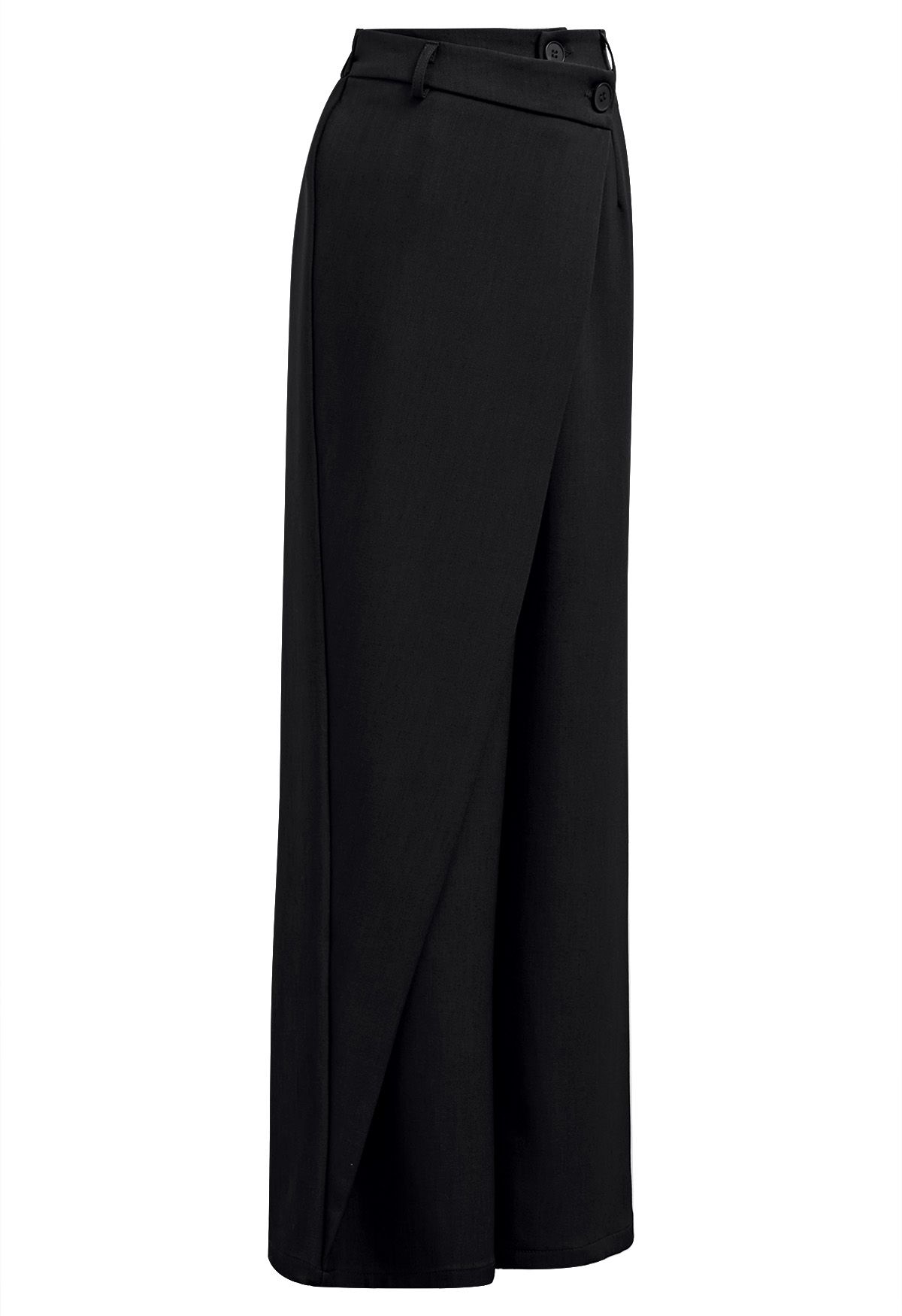 Asymmetric Flap Buttoned Straight-Leg Pants in Black