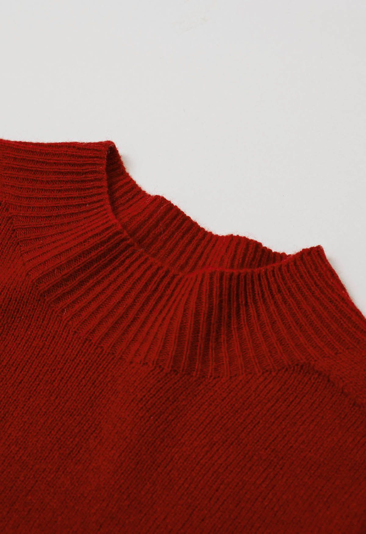 Heartwarming Mock Neck Long-Sleeve Wool Sweater in Red