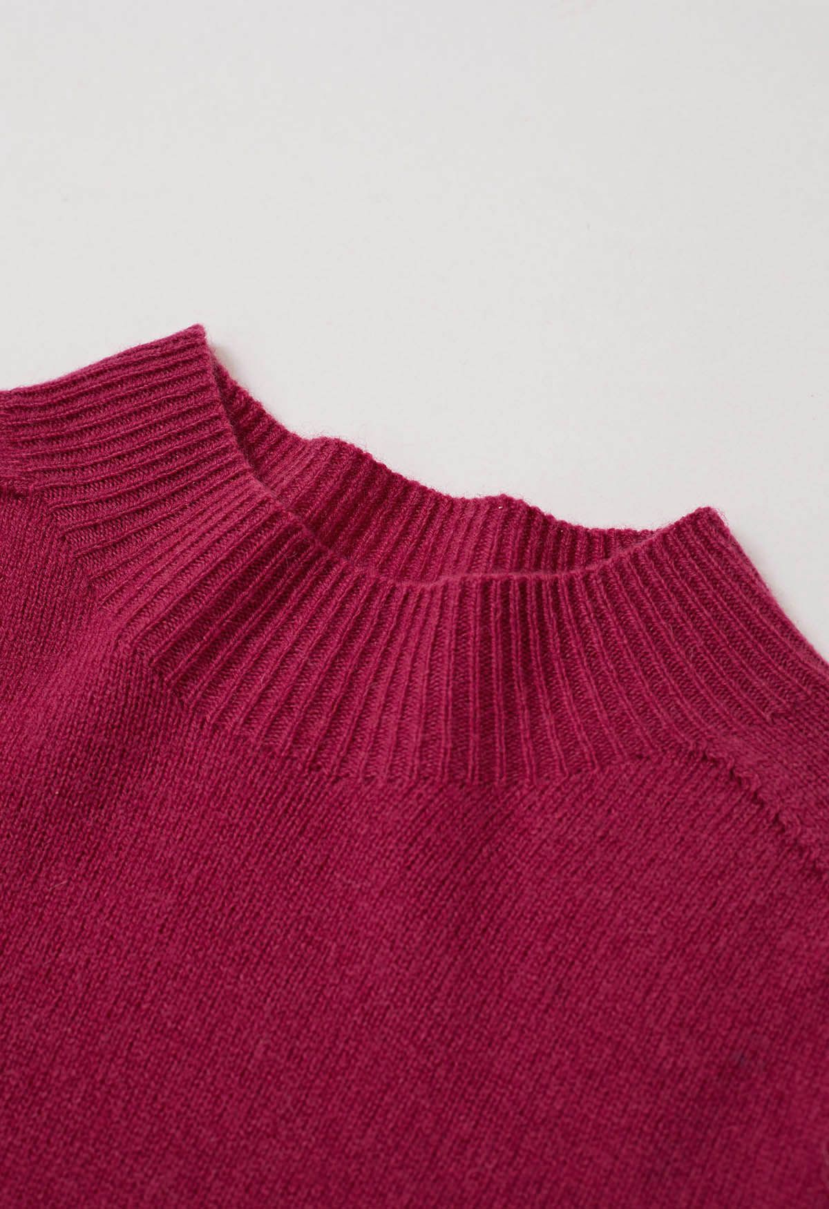 Heartwarming Mock Neck Long-Sleeve Wool Sweater in Magenta