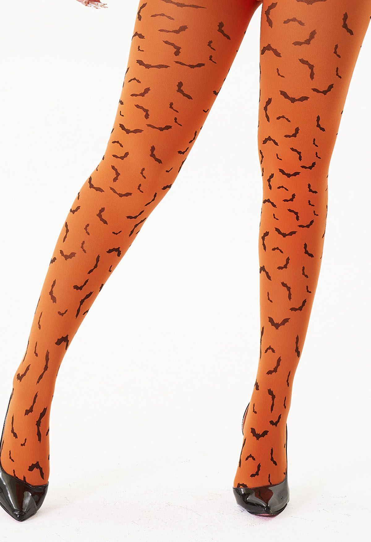 Halloween Bat Print Tights in Orange