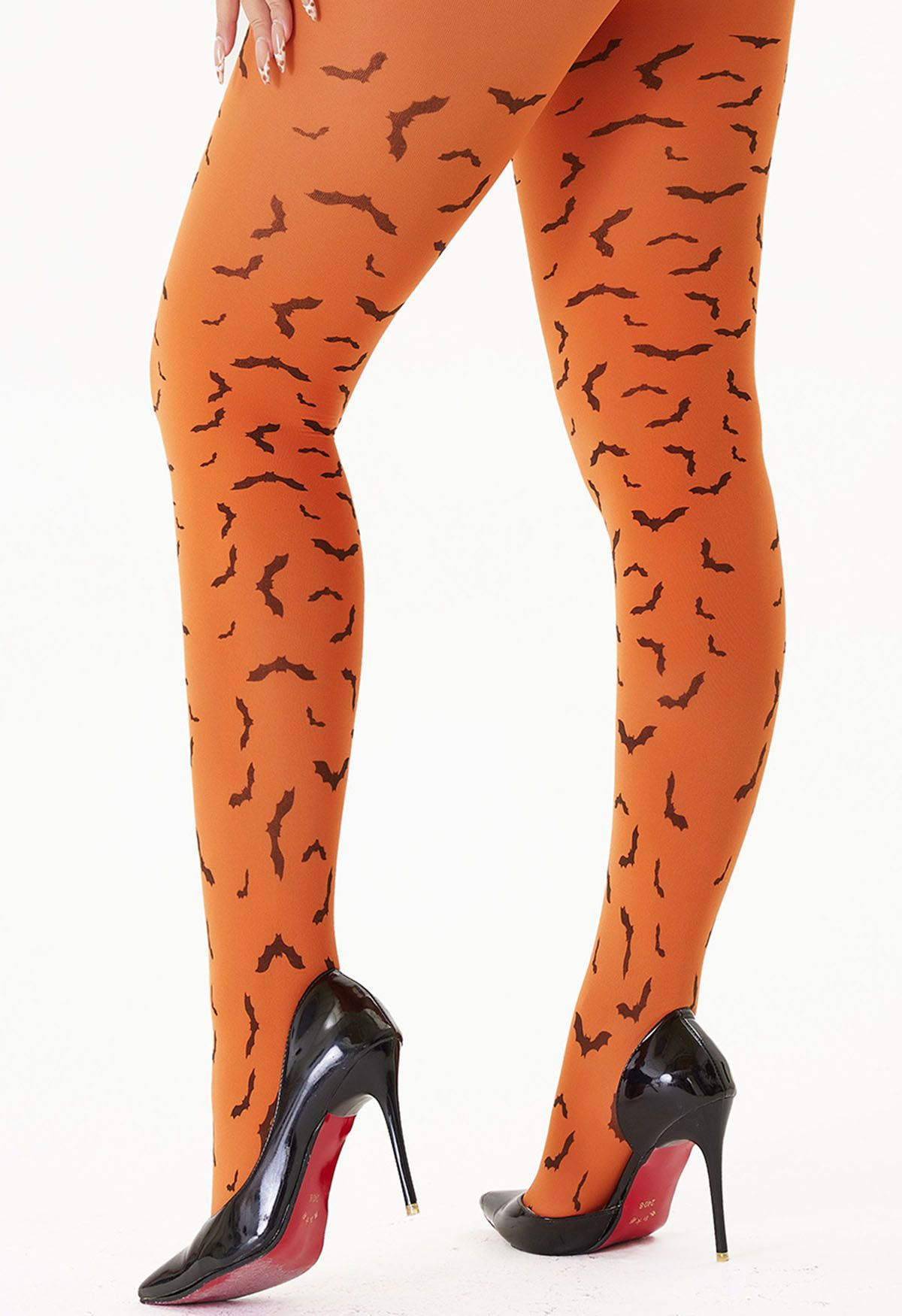 Halloween Bat Print Tights in Orange