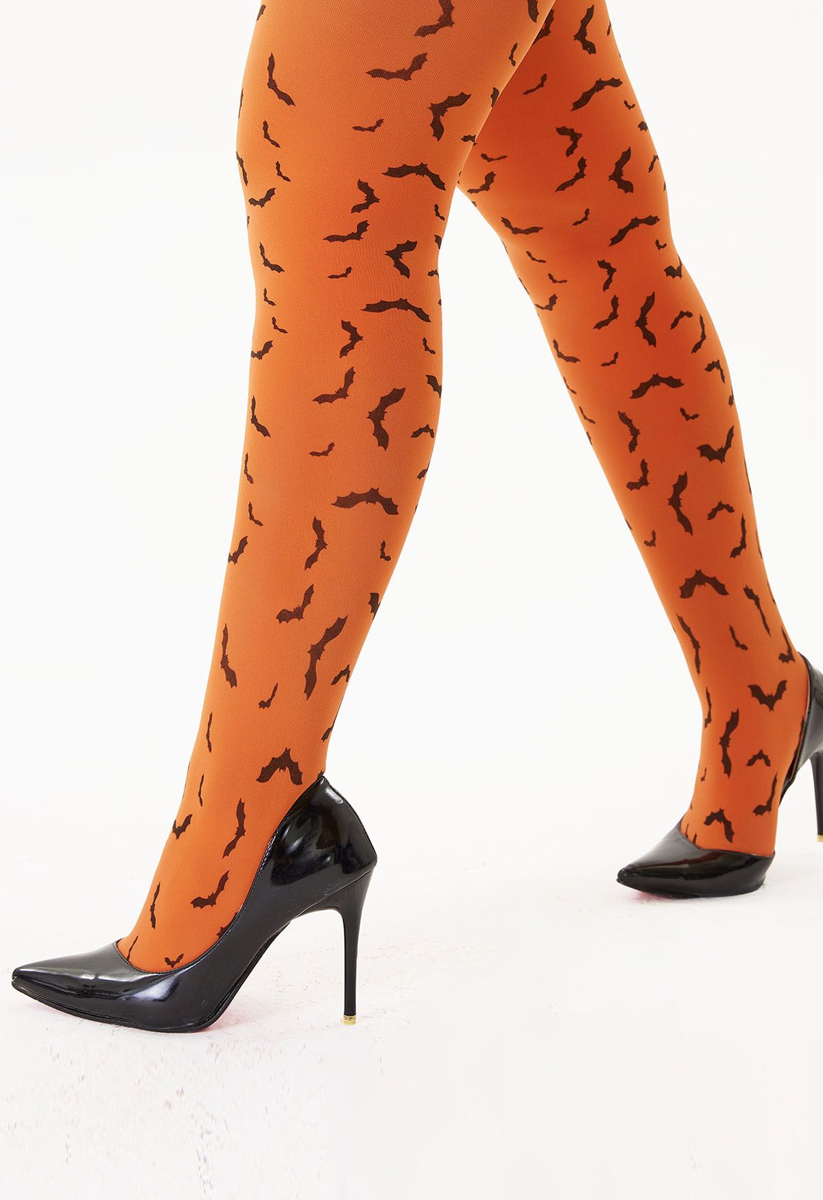 Halloween Bat Print Tights in Orange