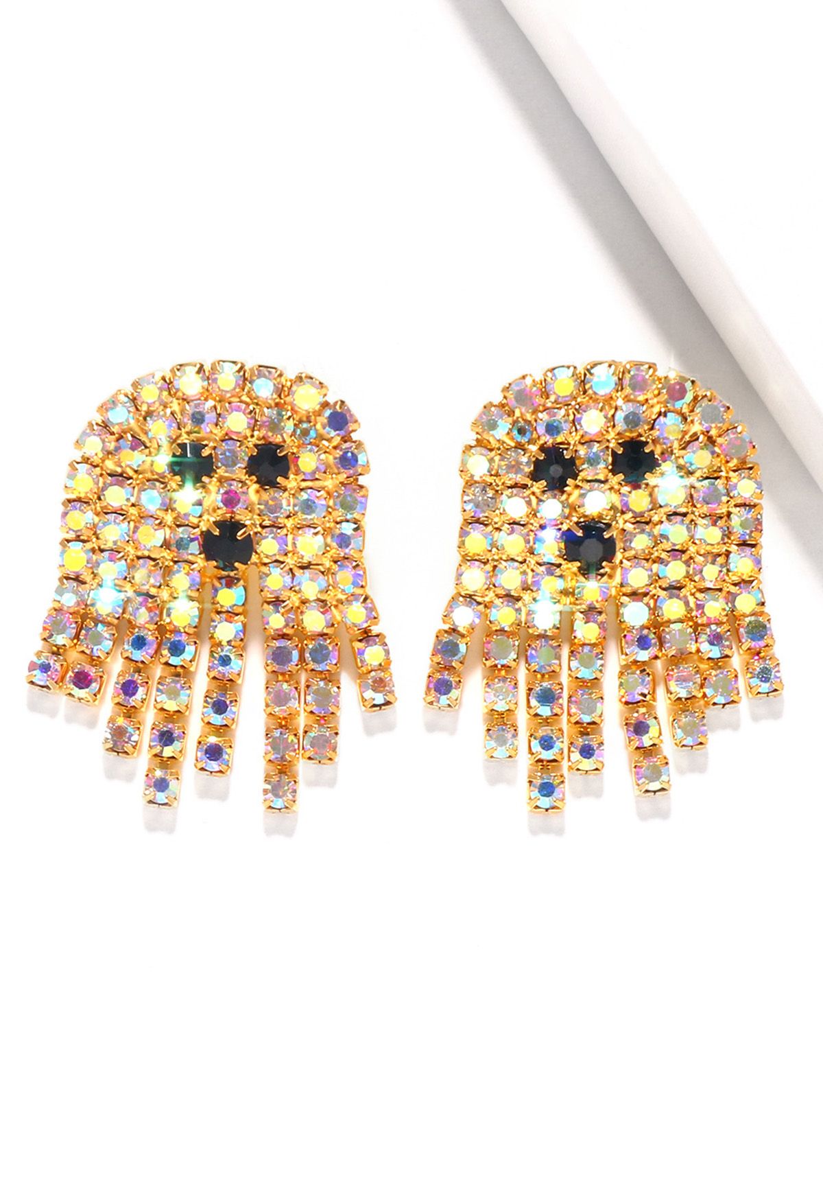 Colorful Rhinestone Ghost Earrings in Gold