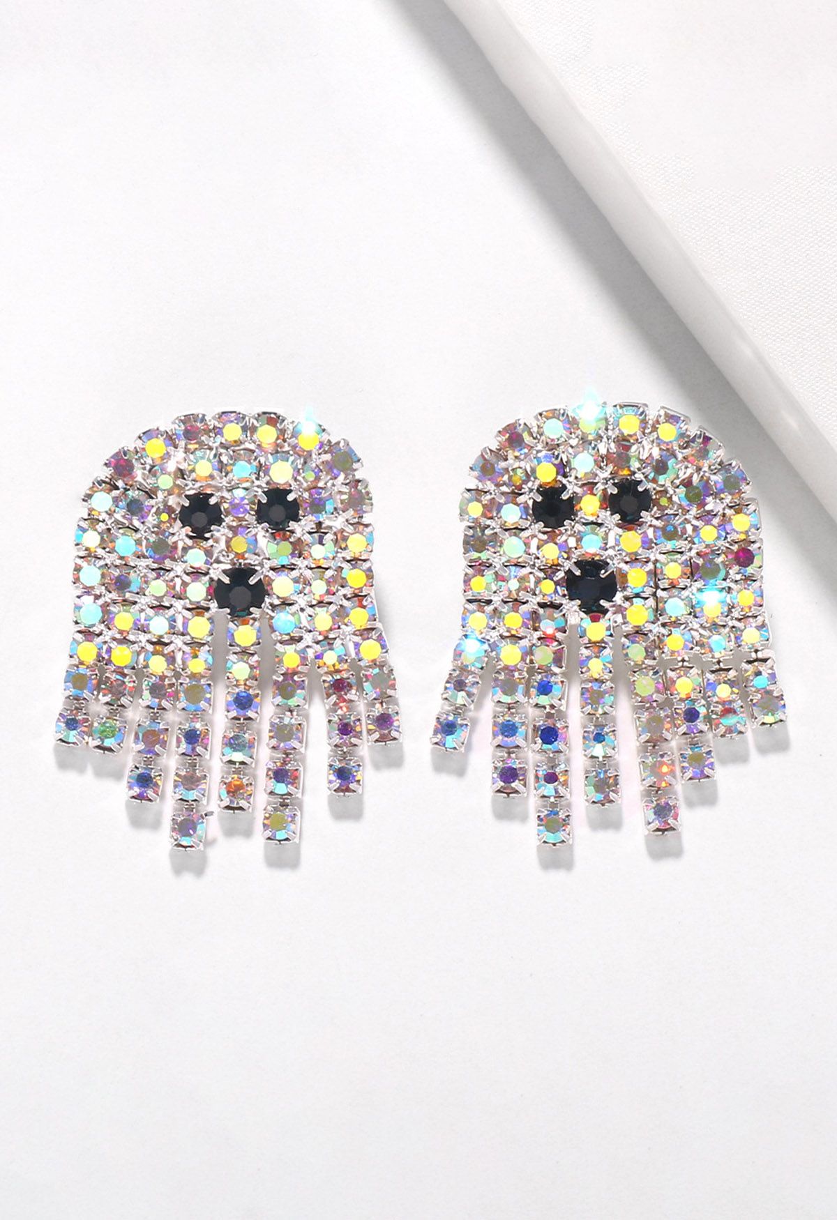 Colorful Rhinestone Ghost Earrings in Silver