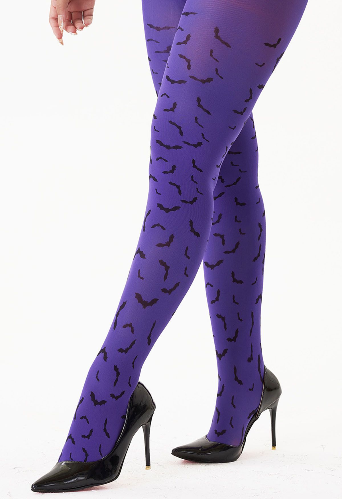 Halloween Bat Print Tights in Purple