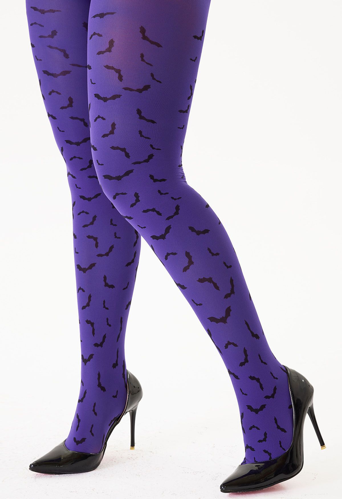 Halloween Bat Print Tights in Purple