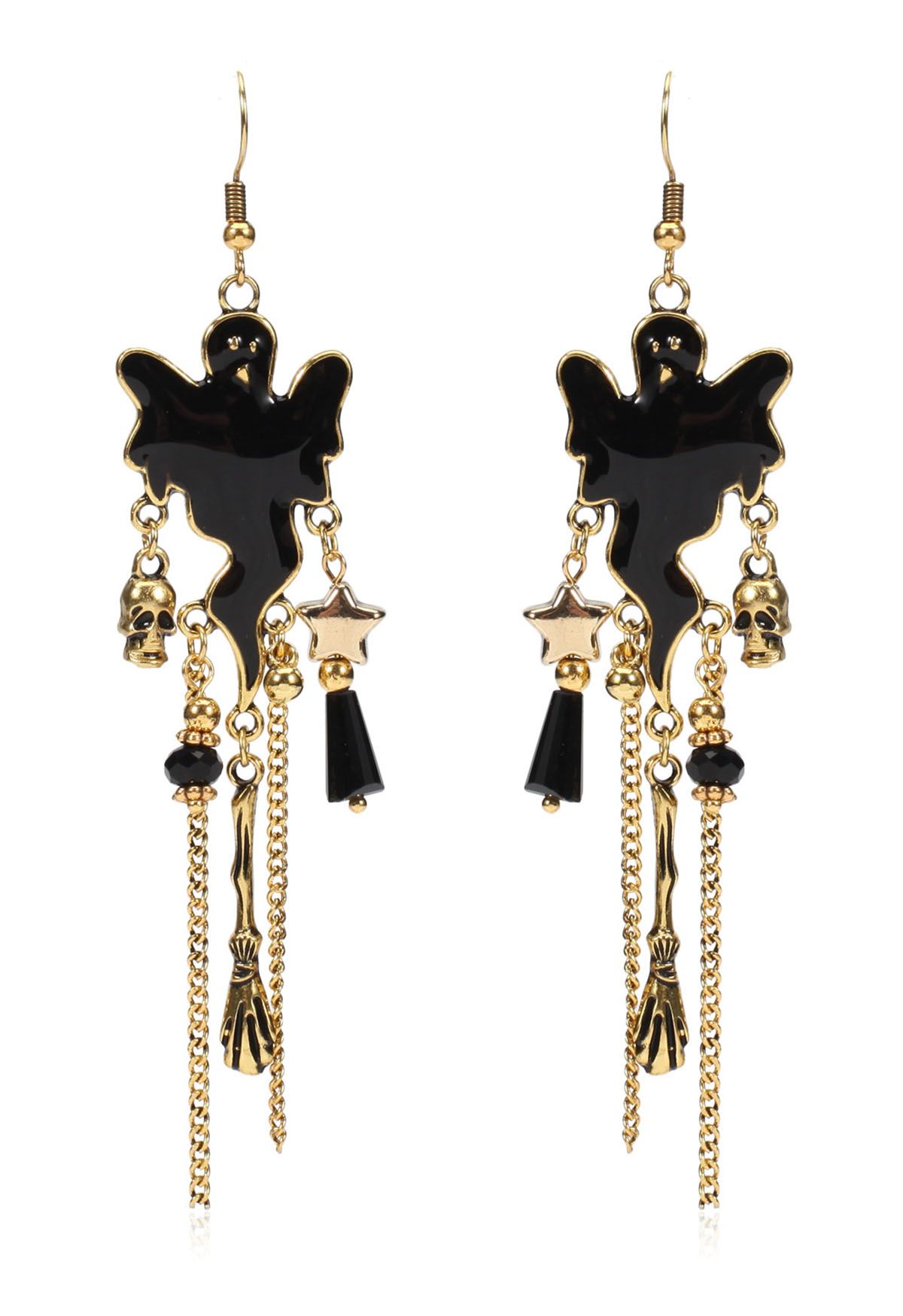 Black Ghost Tassel Dangle Earrings