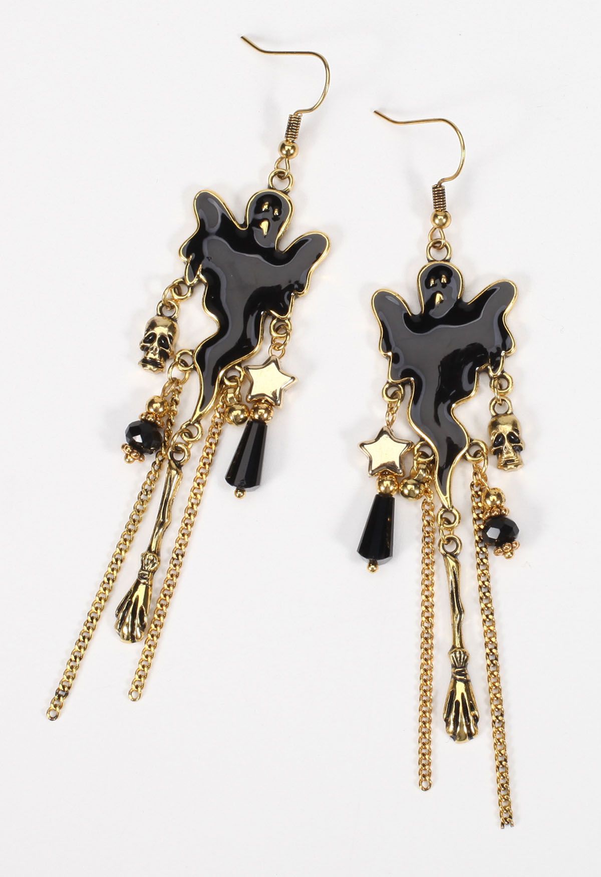 Black Ghost Tassel Dangle Earrings