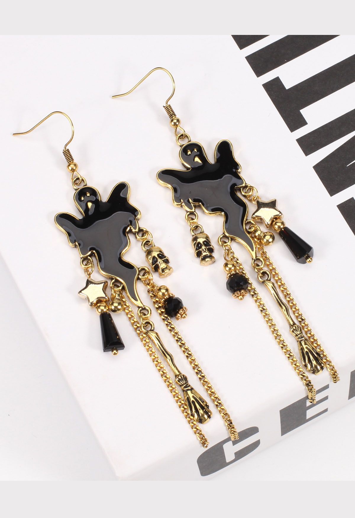 Black Ghost Tassel Dangle Earrings