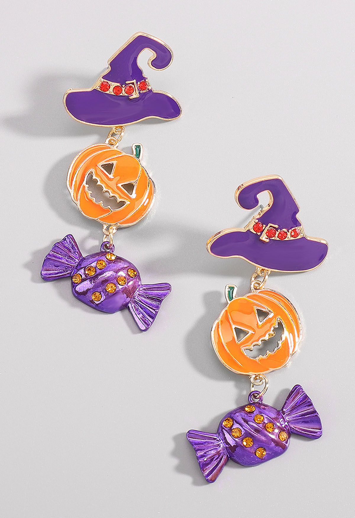 Witch Hat Pumpkin Candy Earrings in Purple