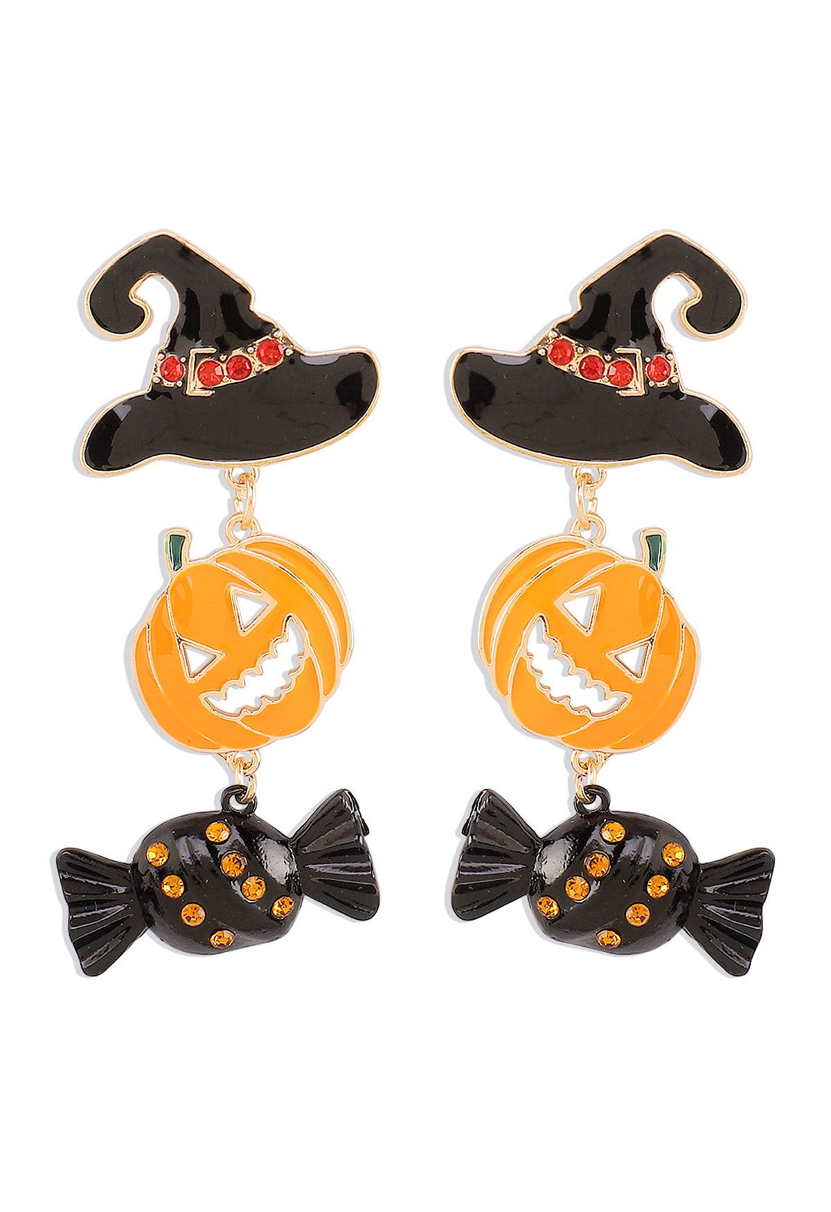 Witch Hat Pumpkin Candy Earrings in Black