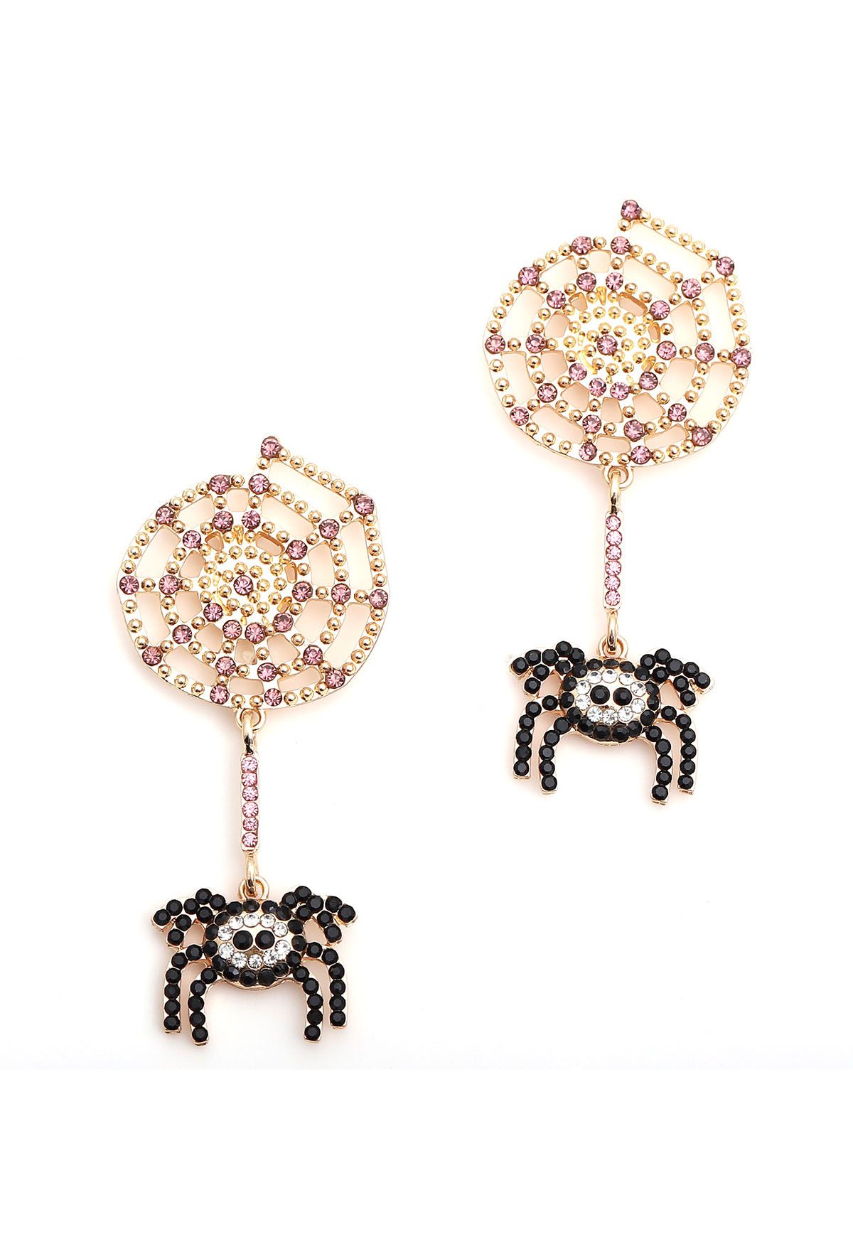 Black Spider and Cobweb Rhinestone Earrings