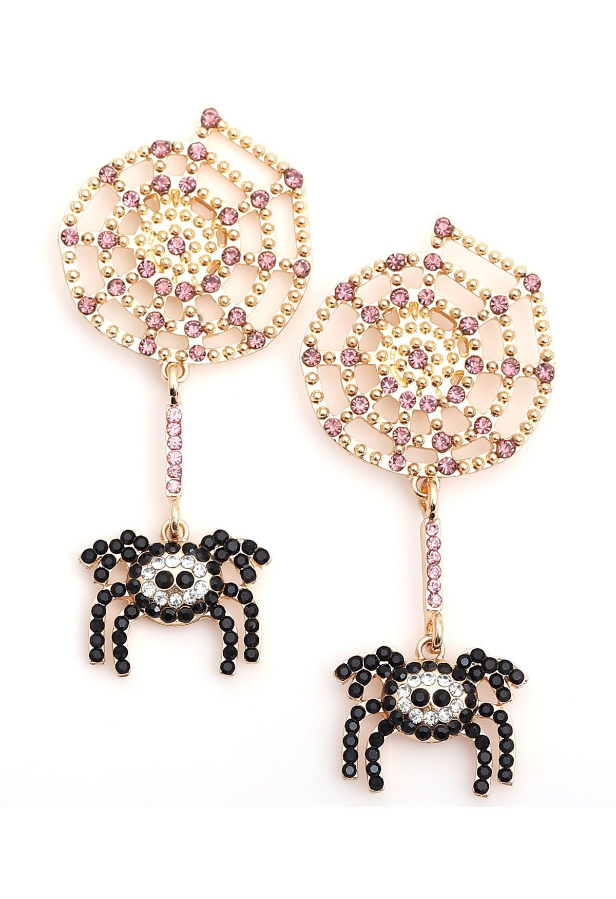 Black Spider and Cobweb Rhinestone Earrings