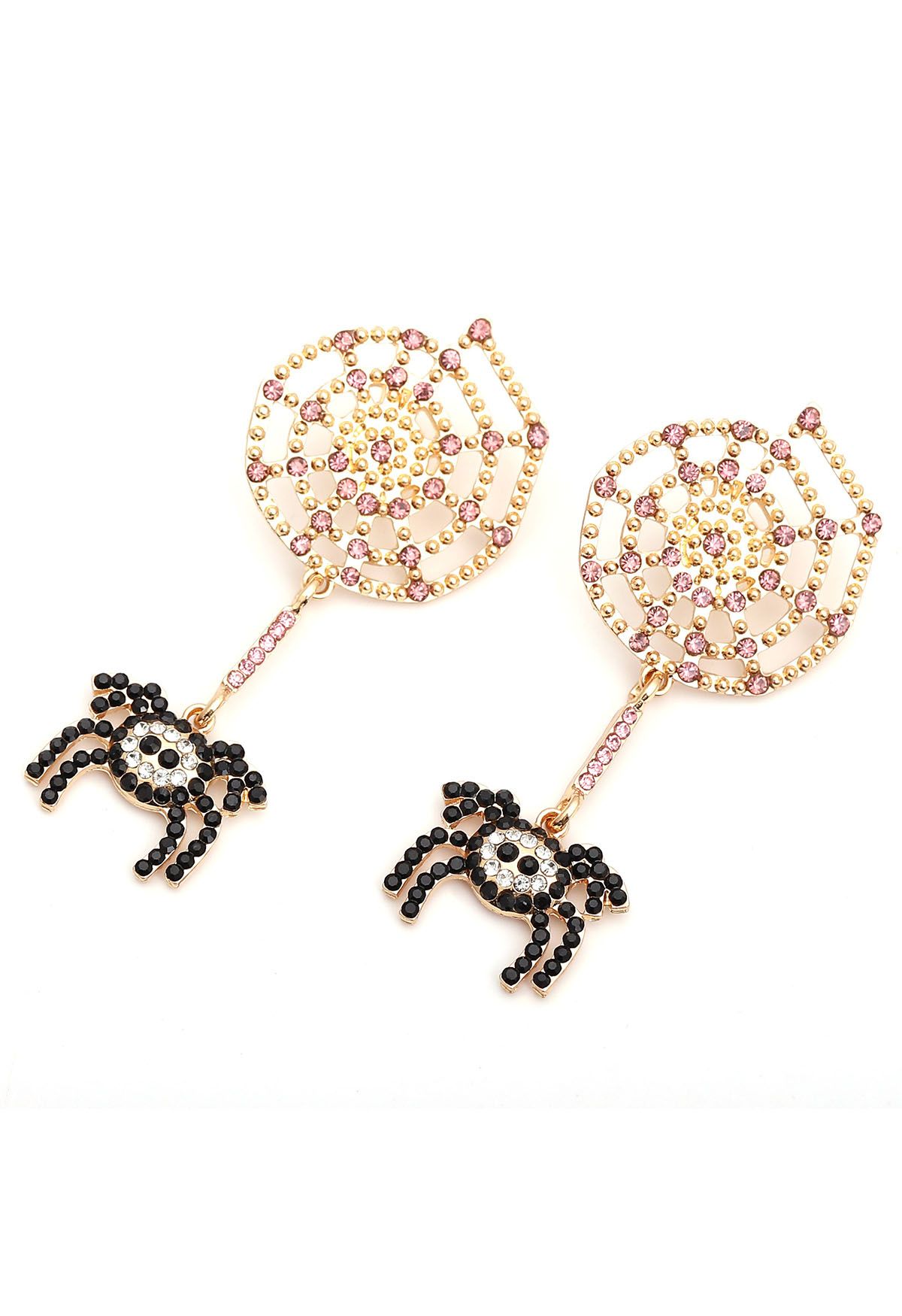 Black Spider and Cobweb Rhinestone Earrings