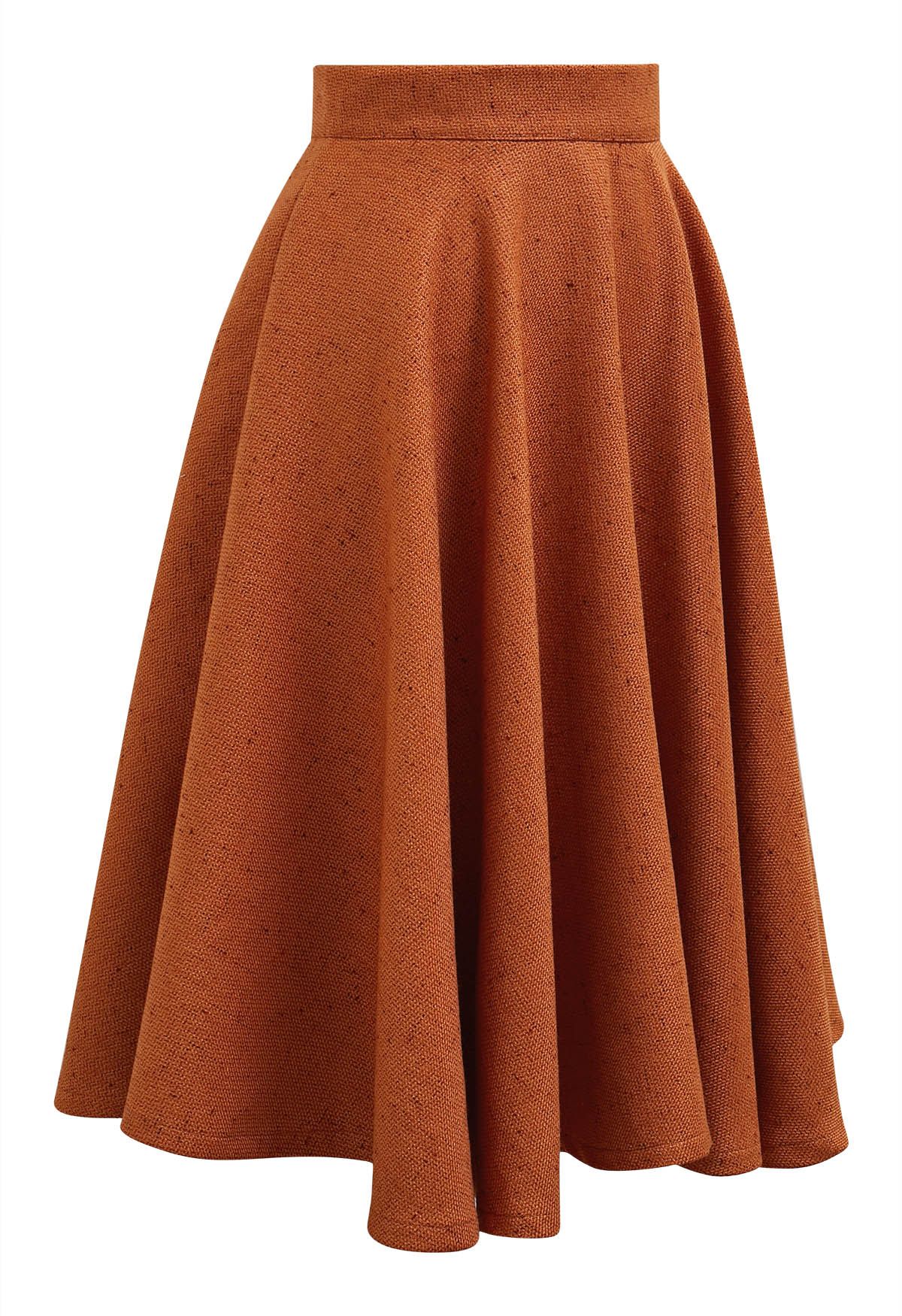 Autumn Edit Soft Tweed Flare Midi Skirt in Pumpkin