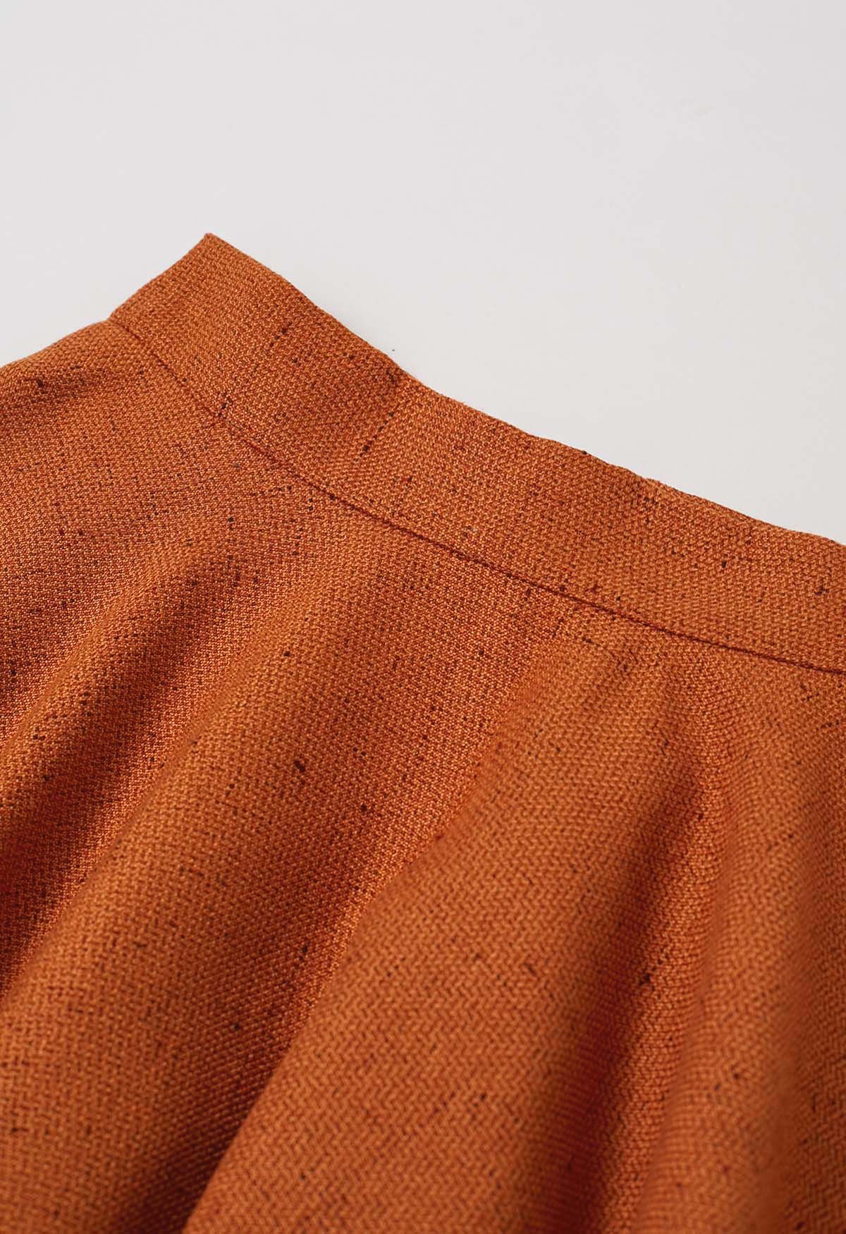 Autumn Edit Soft Tweed Flare Midi Skirt in Pumpkin